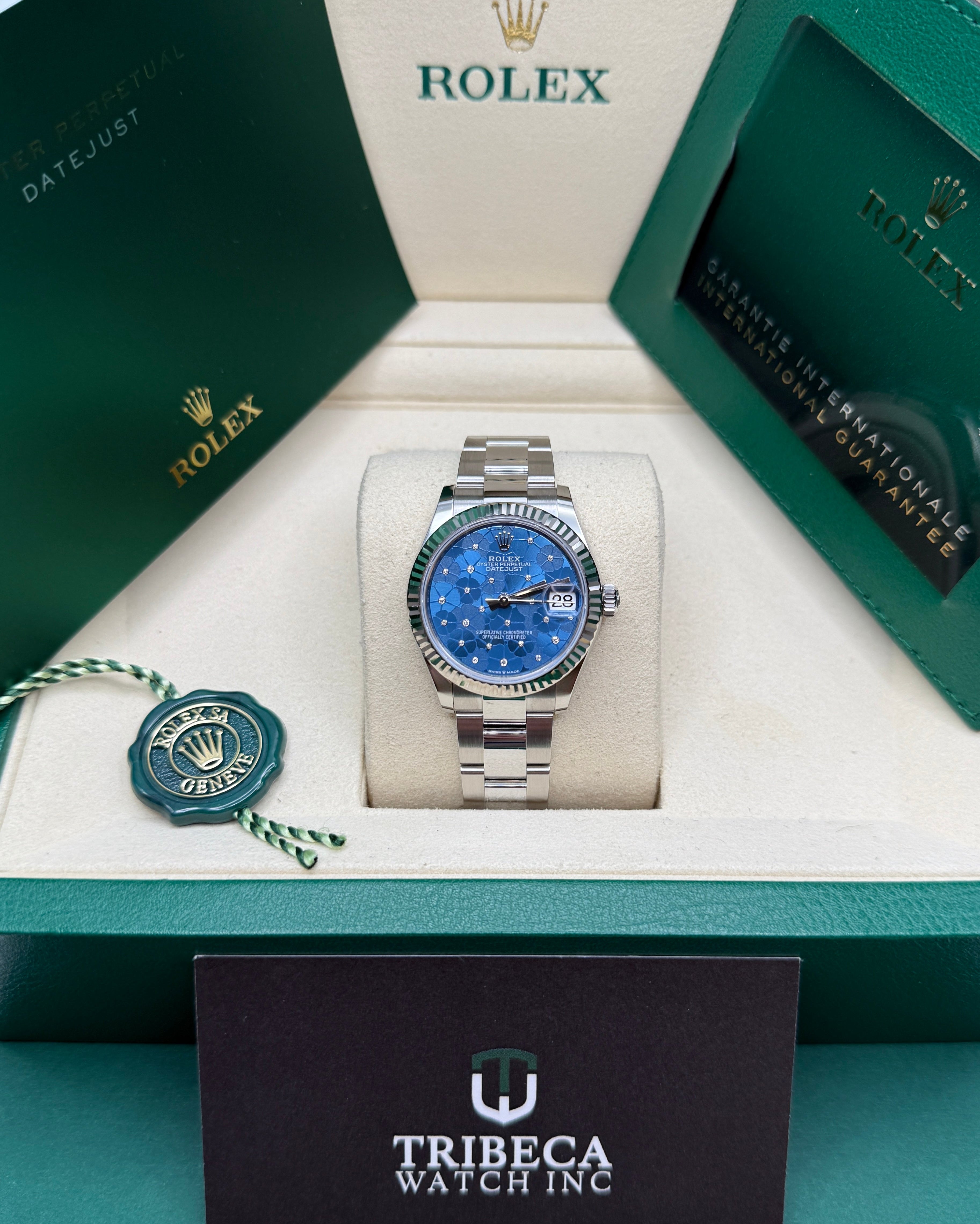 Datejust 31 Azzurro Blue Floral-Motif Diamond Luxury Watch