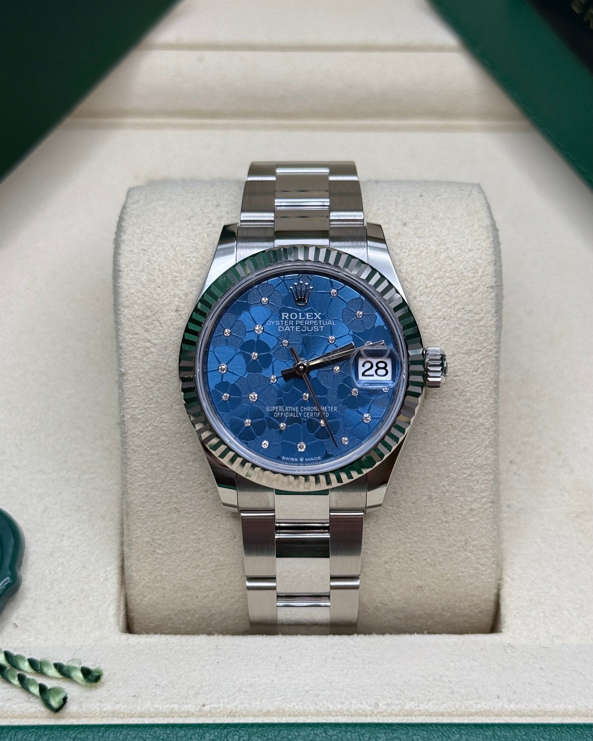 Datejust 31 Azzurro Blue Floral-Motif Diamond Luxury Watch