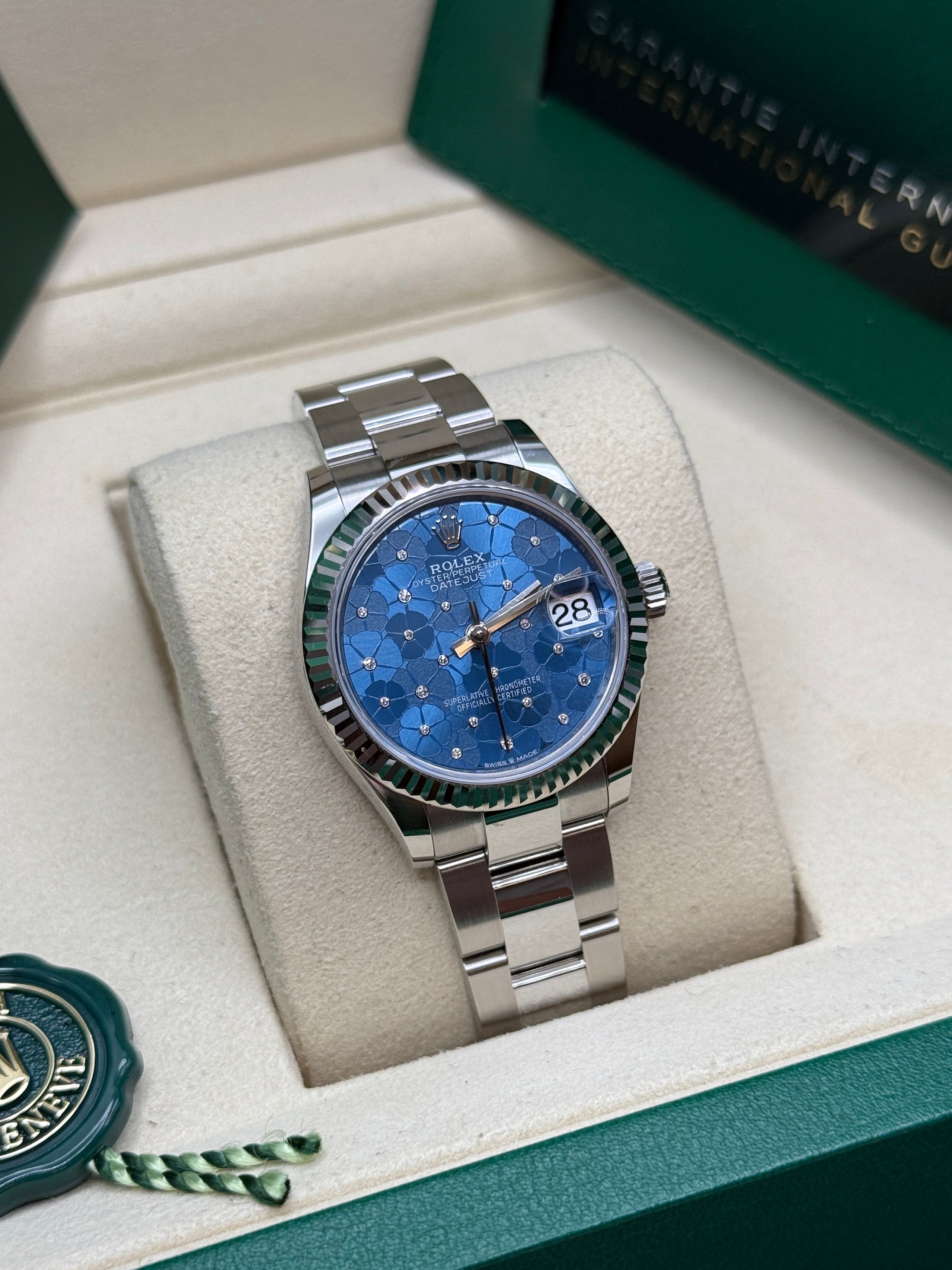 Datejust 31 Azzurro Blue Floral-Motif Diamond Luxury Watch