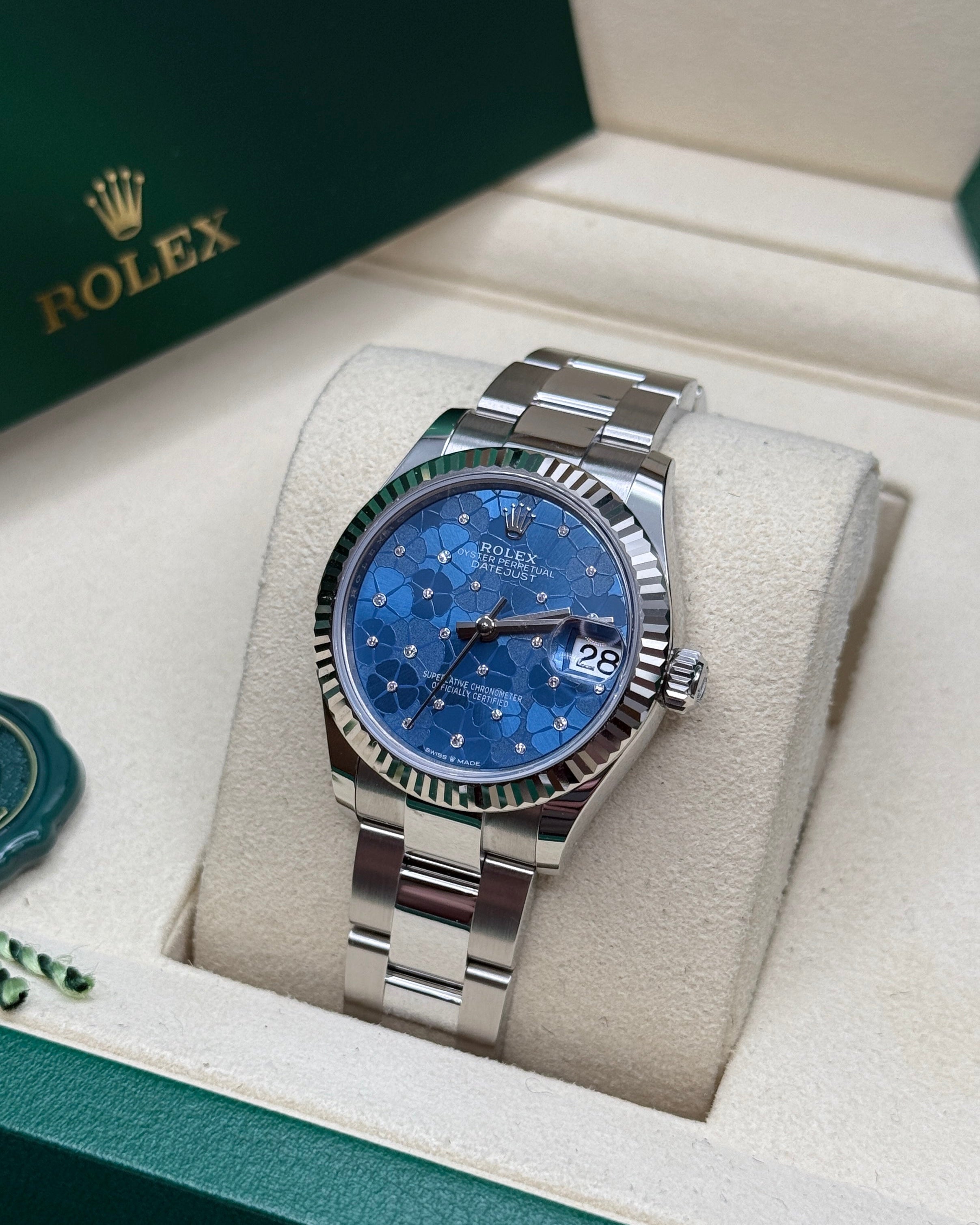 Datejust 31 Azzurro Blue Floral-Motif Diamond Luxury Watch