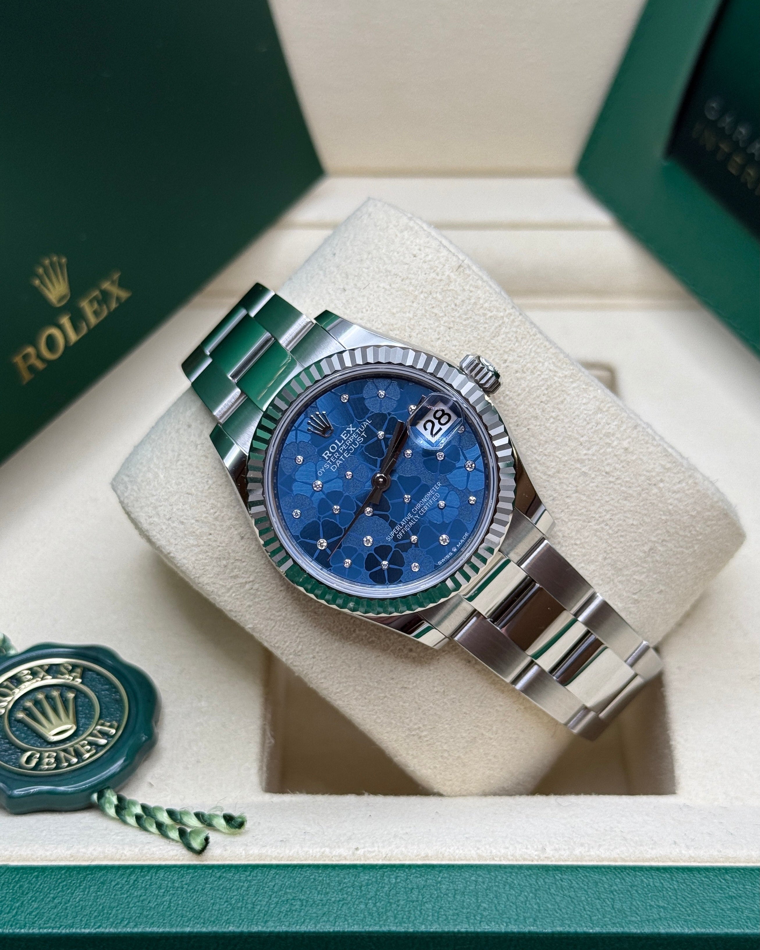 Datejust 31 Azzurro Blue Floral-Motif Diamond Luxury Watch