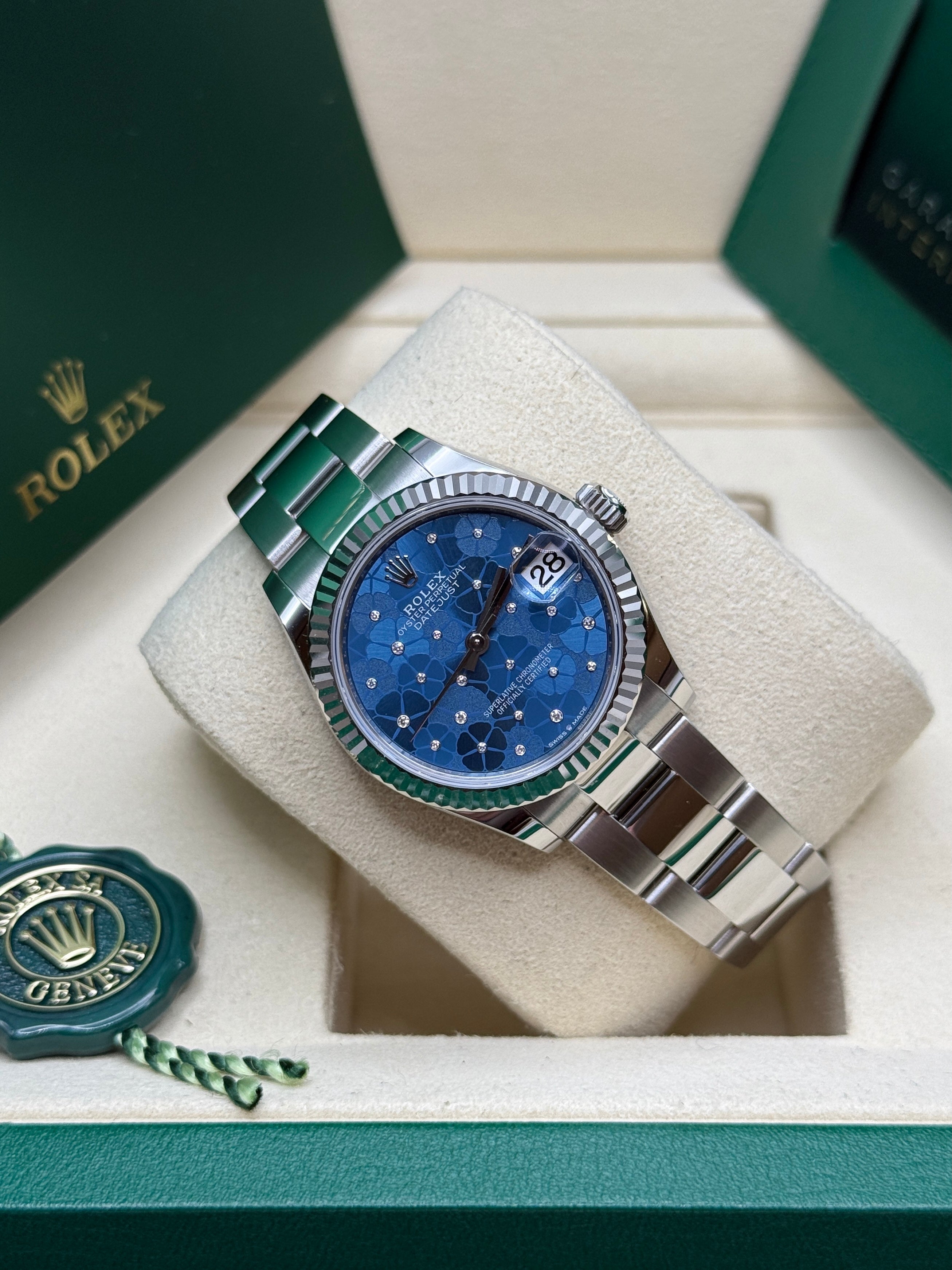 Datejust 31 Azzurro Blue Floral-Motif Diamond Luxury Watch
