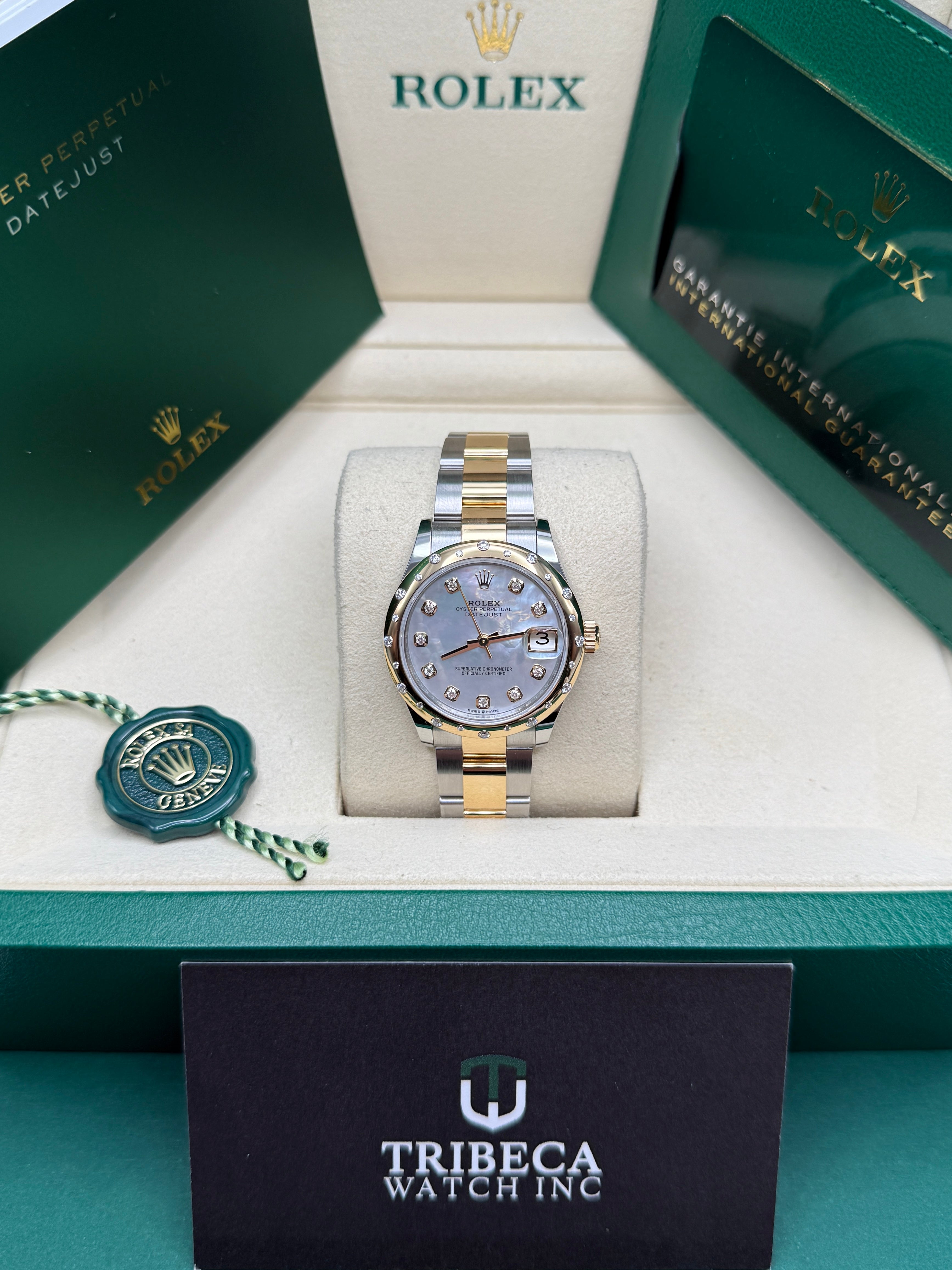 Datejust 31 Yellow Gold Two-Tone Mother of Pearl Diamond Luxury Watch