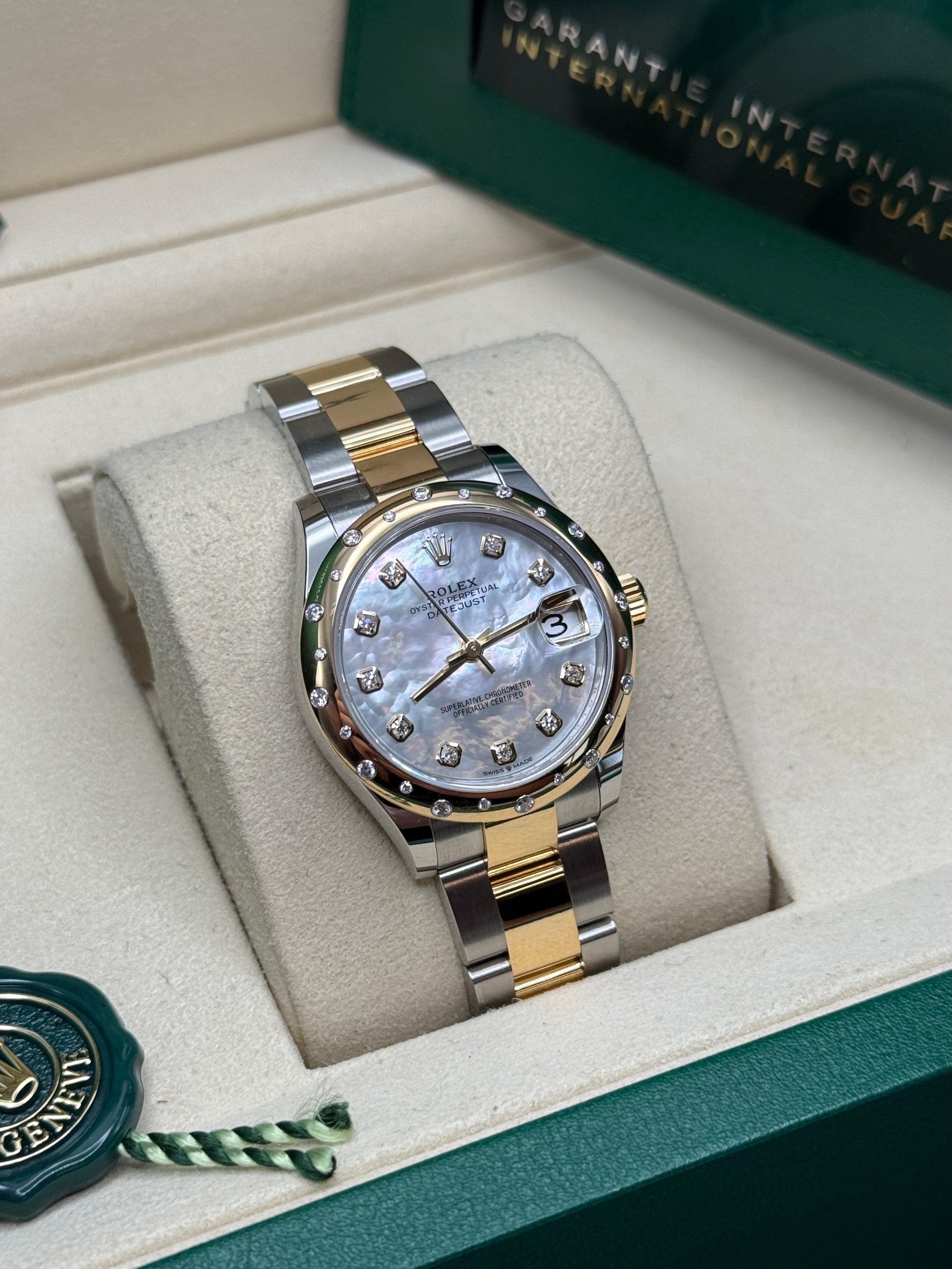 Datejust 31 Yellow Gold Two-Tone Mother of Pearl Diamond Luxury Watch