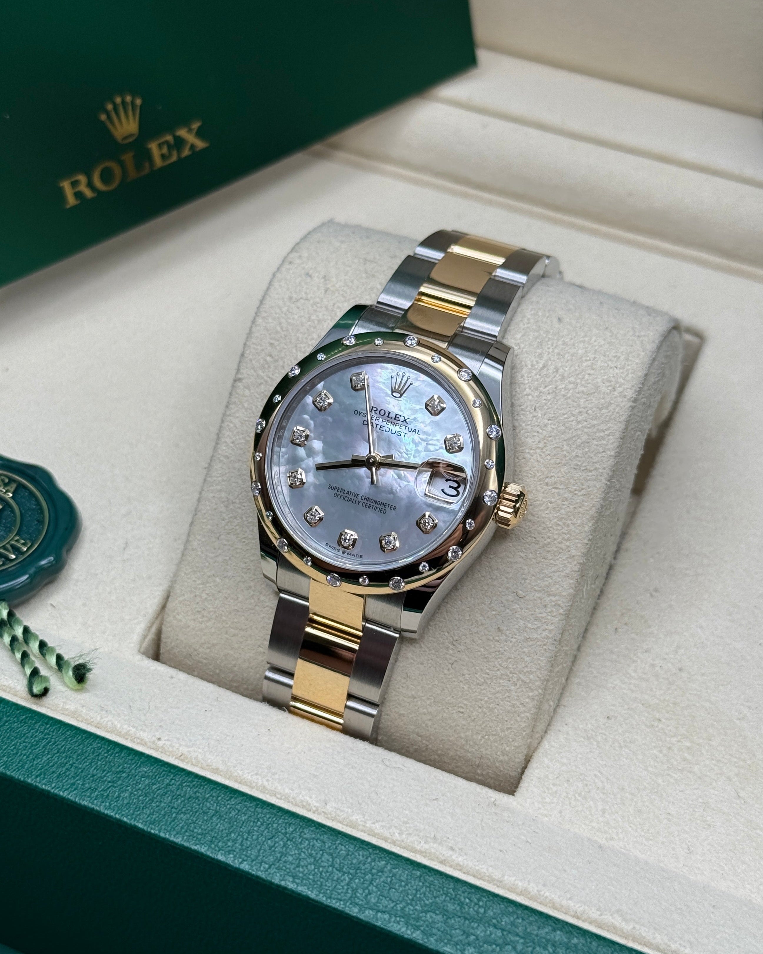 Datejust 31 Yellow Gold Two-Tone Mother of Pearl Diamond Luxury Watch