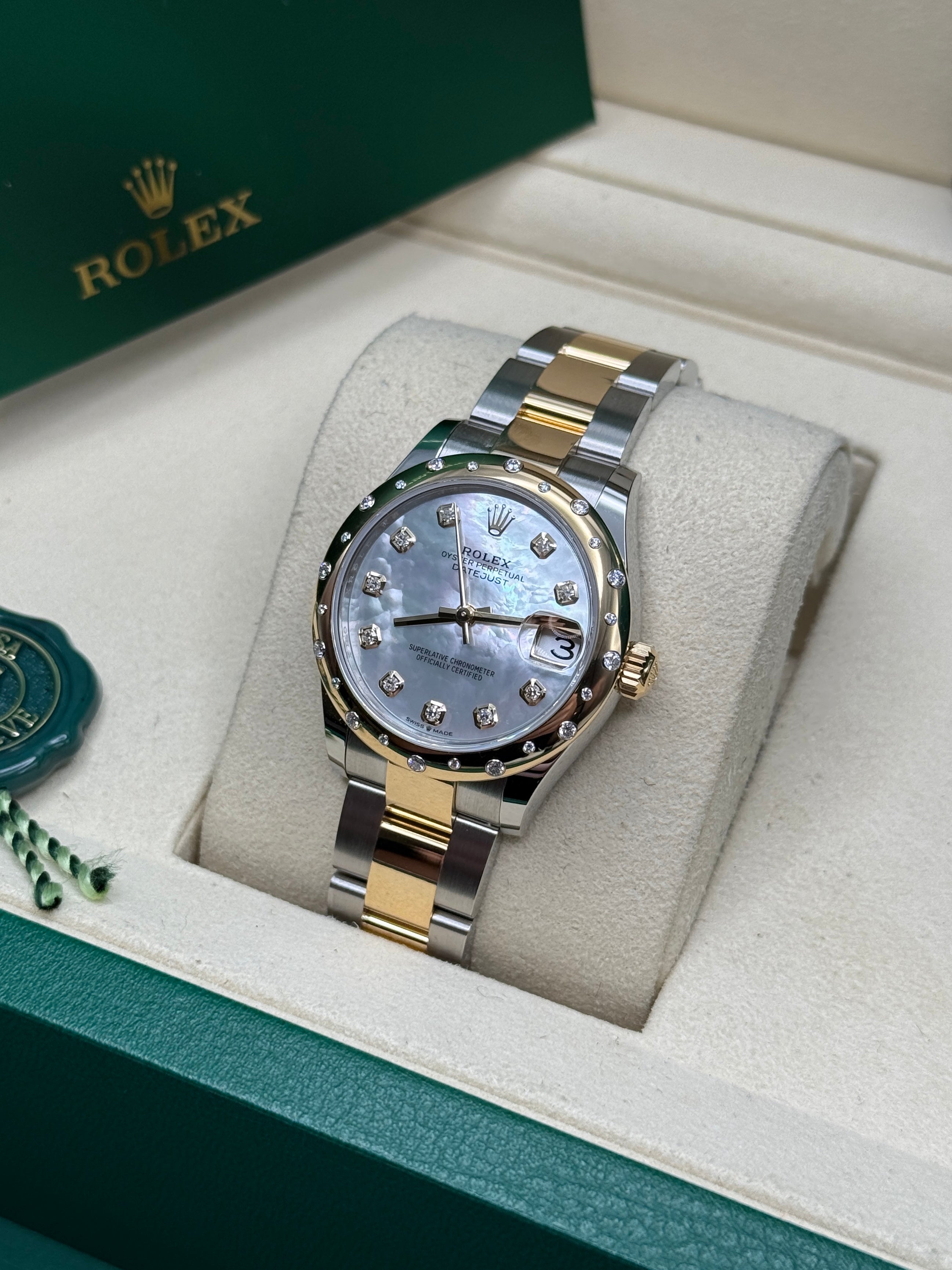 Datejust 31 Yellow Gold Two-Tone Mother of Pearl Diamond Luxury Watch