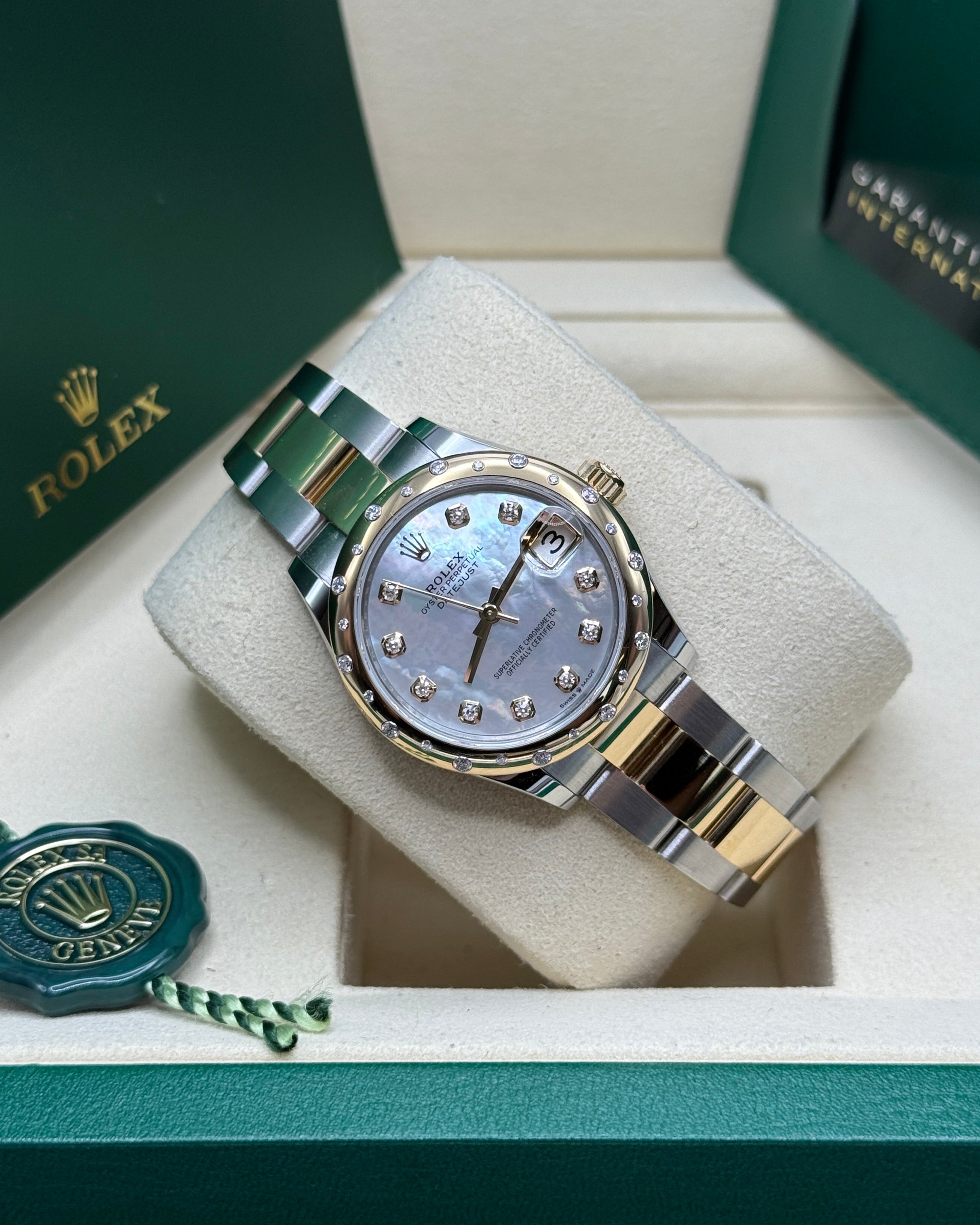 Datejust 31 Yellow Gold Two-Tone Mother of Pearl Diamond Luxury Watch