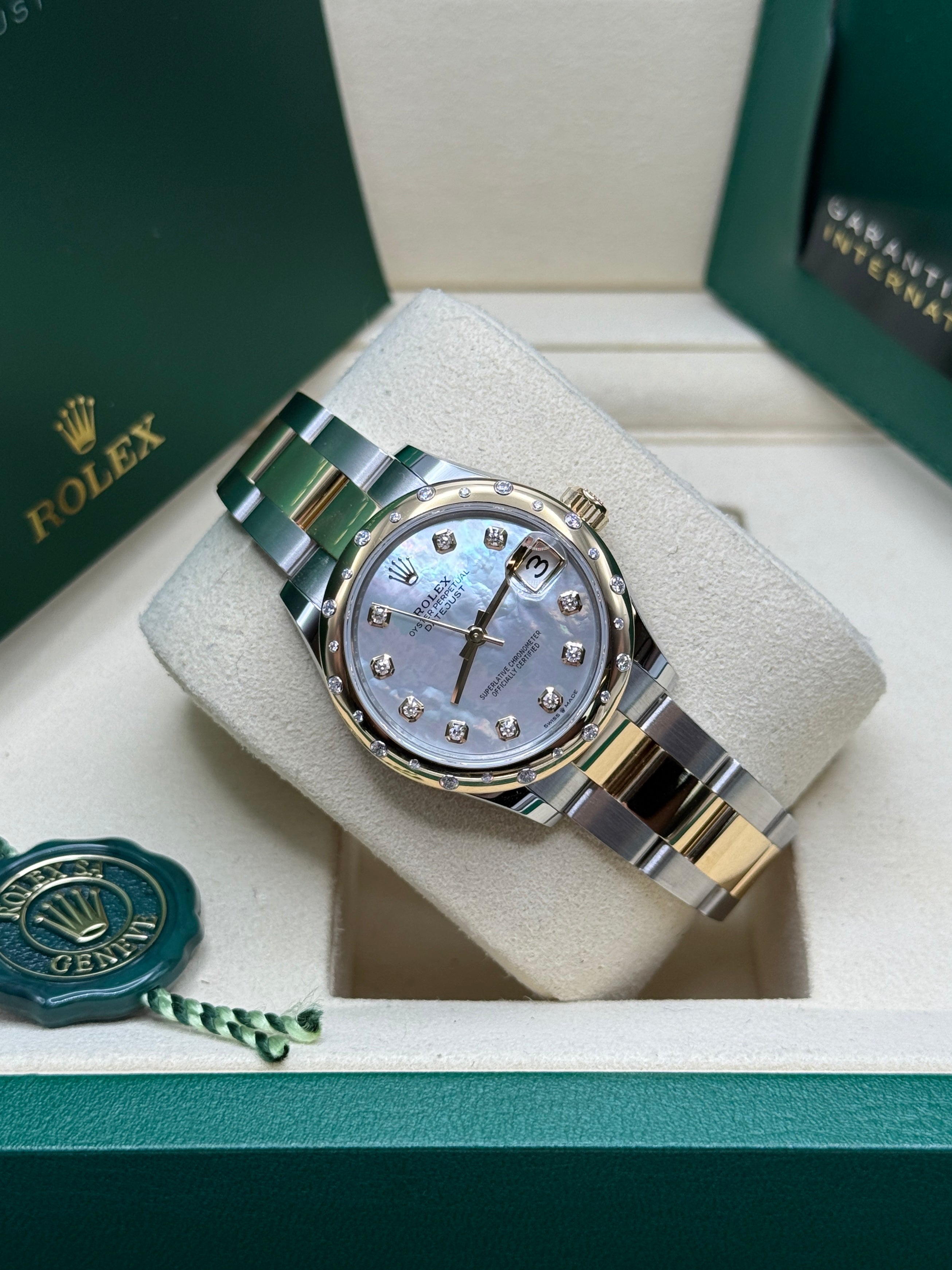 Datejust 31 Yellow Gold Two-Tone Mother of Pearl Diamond Luxury Watch