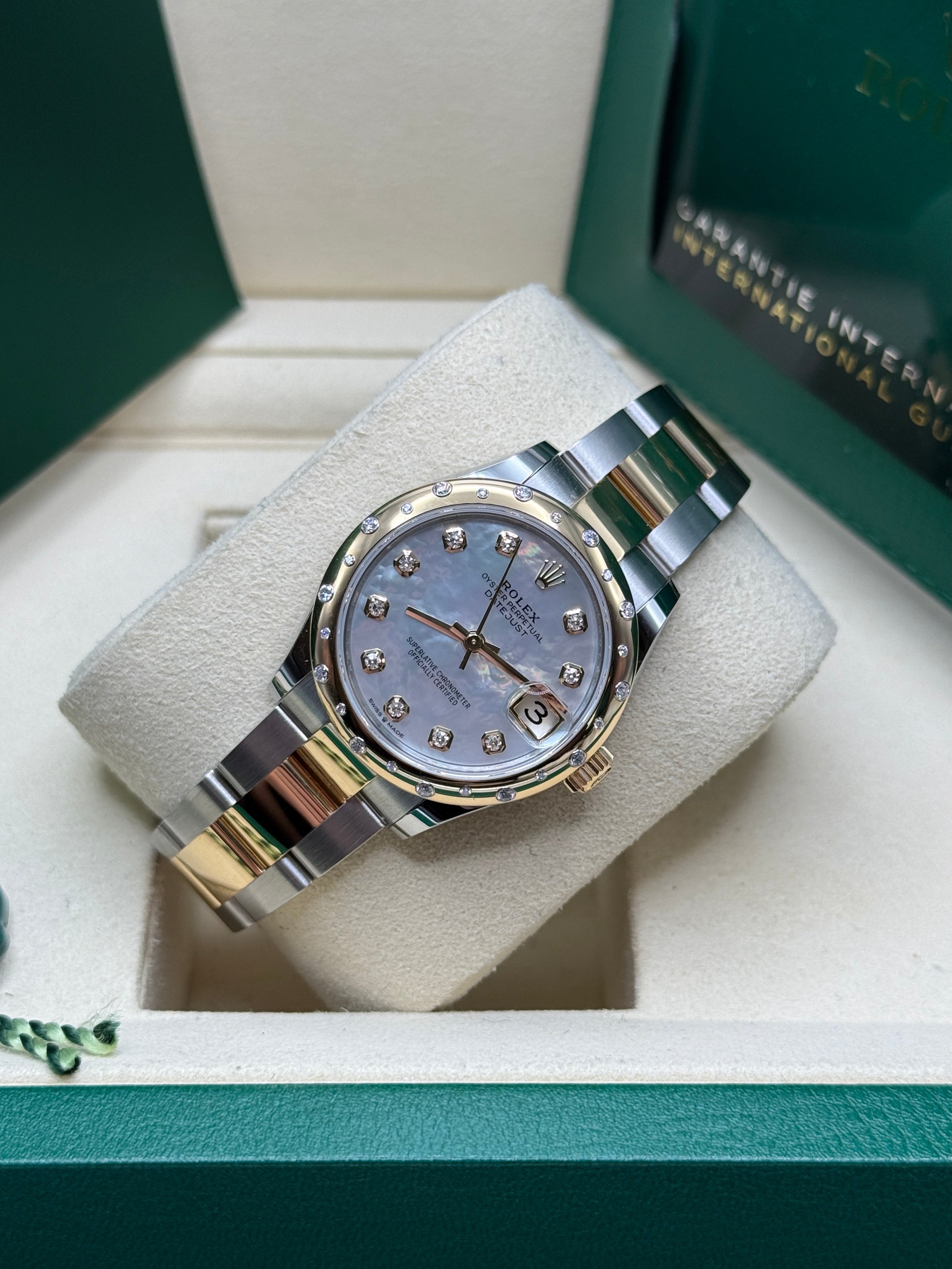 Datejust 31 Yellow Gold Two-Tone Mother of Pearl Diamond Luxury Watch