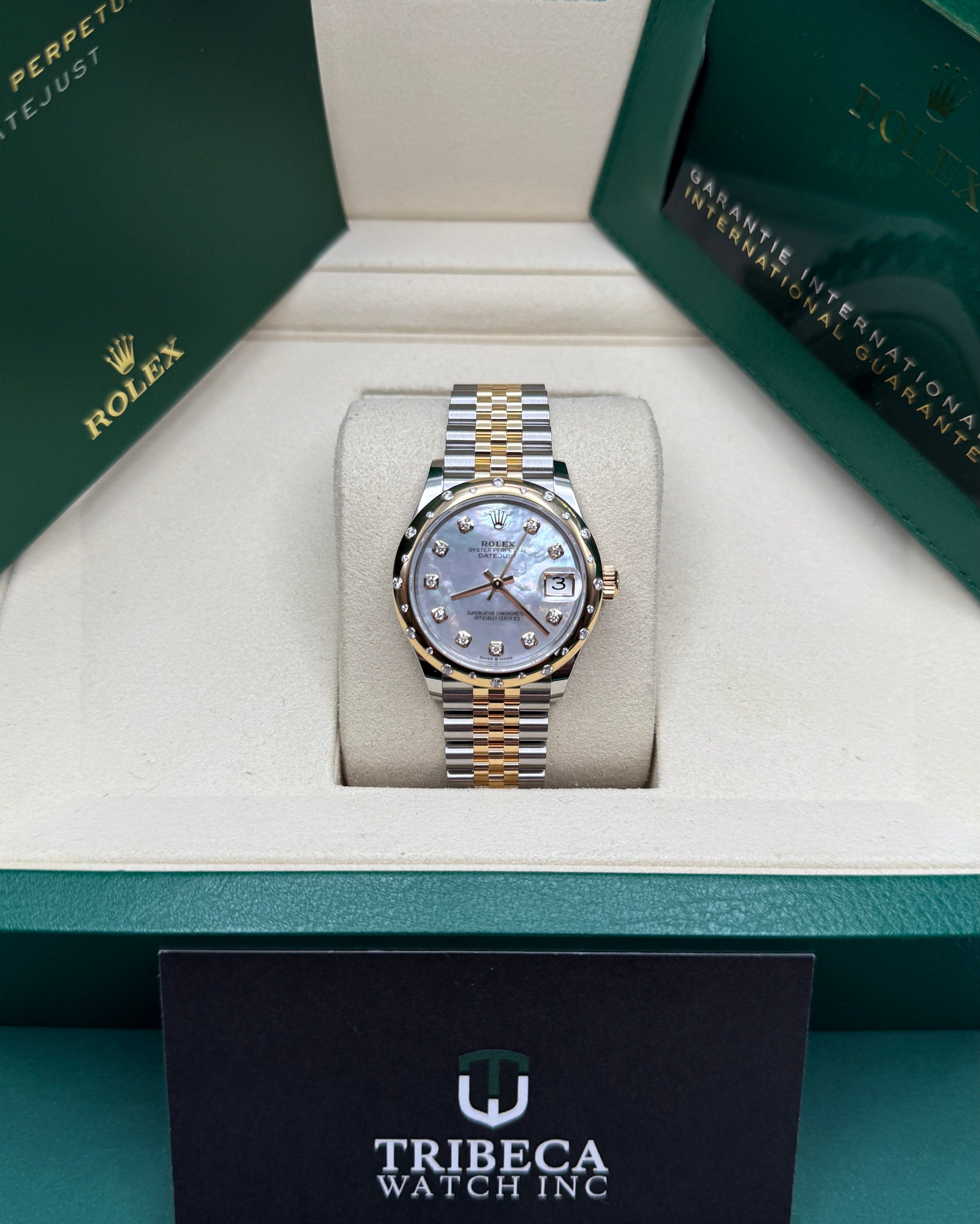 Datejust 31 Yellow Gold Two-Tone Mother of Pearl Diamond Luxury Watch
