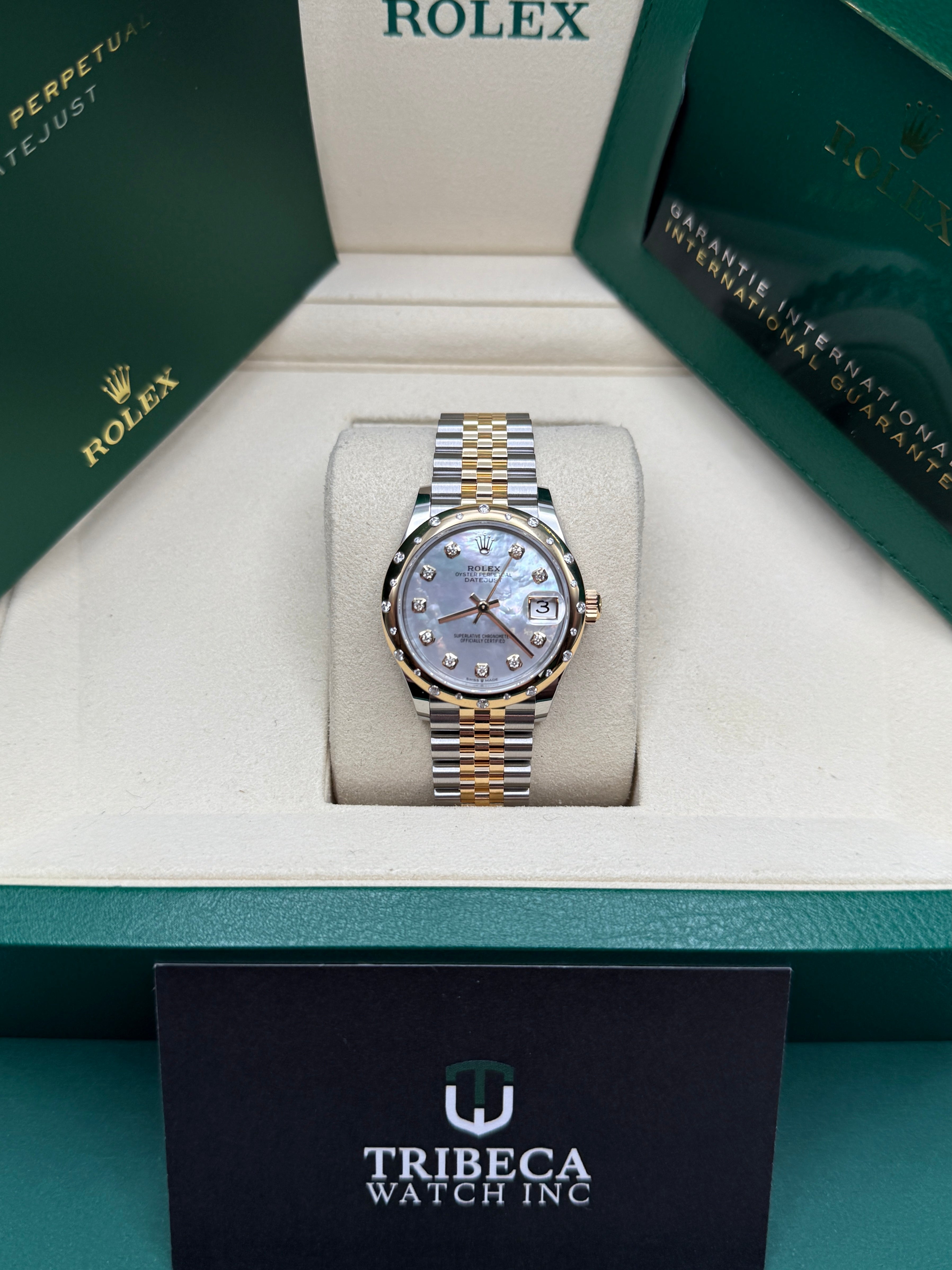Datejust 31 Yellow Gold Two-Tone Mother of Pearl Diamond Luxury Watch