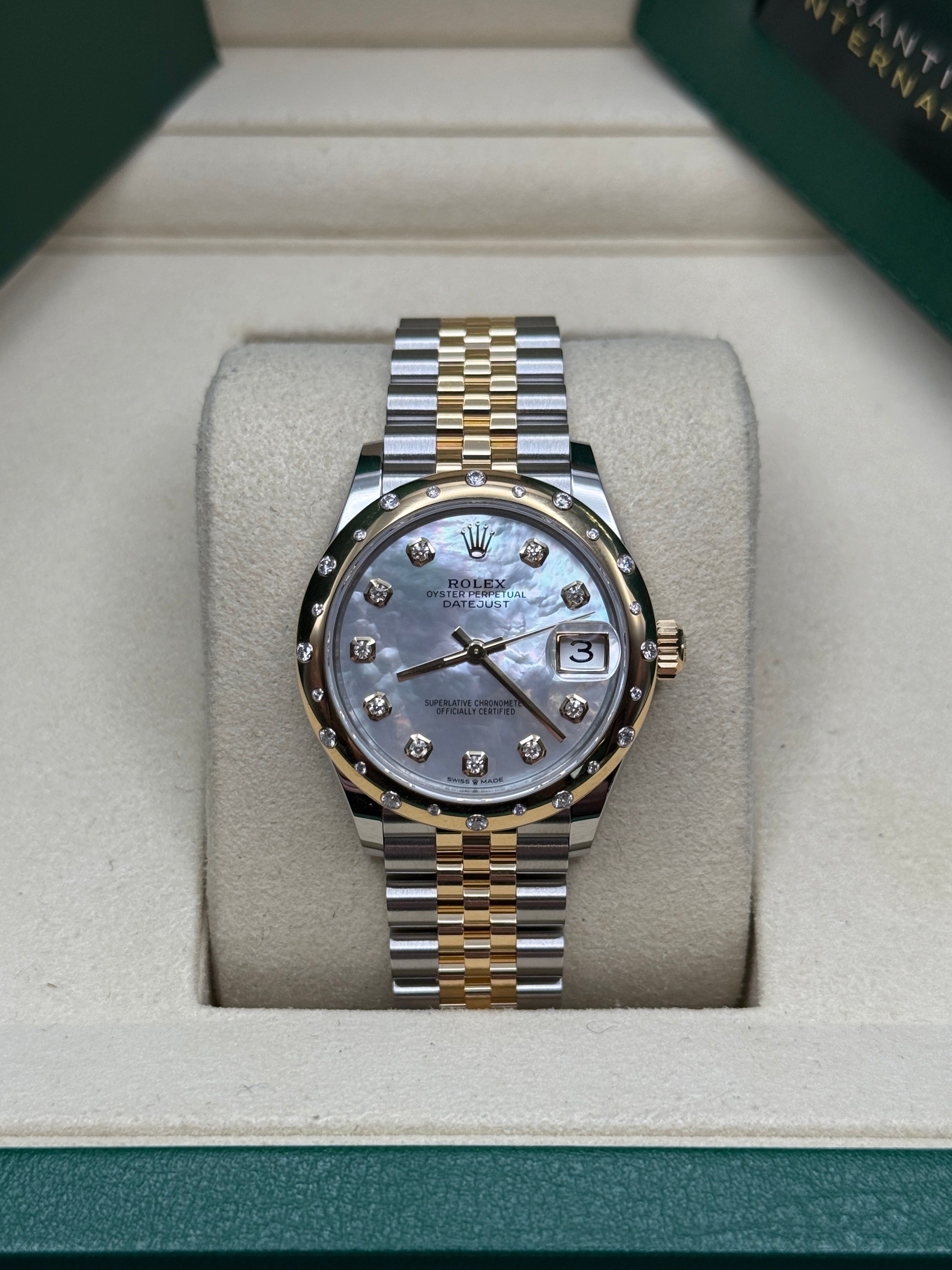 Datejust 31 Yellow Gold Two-Tone Mother of Pearl Diamond Luxury Watch