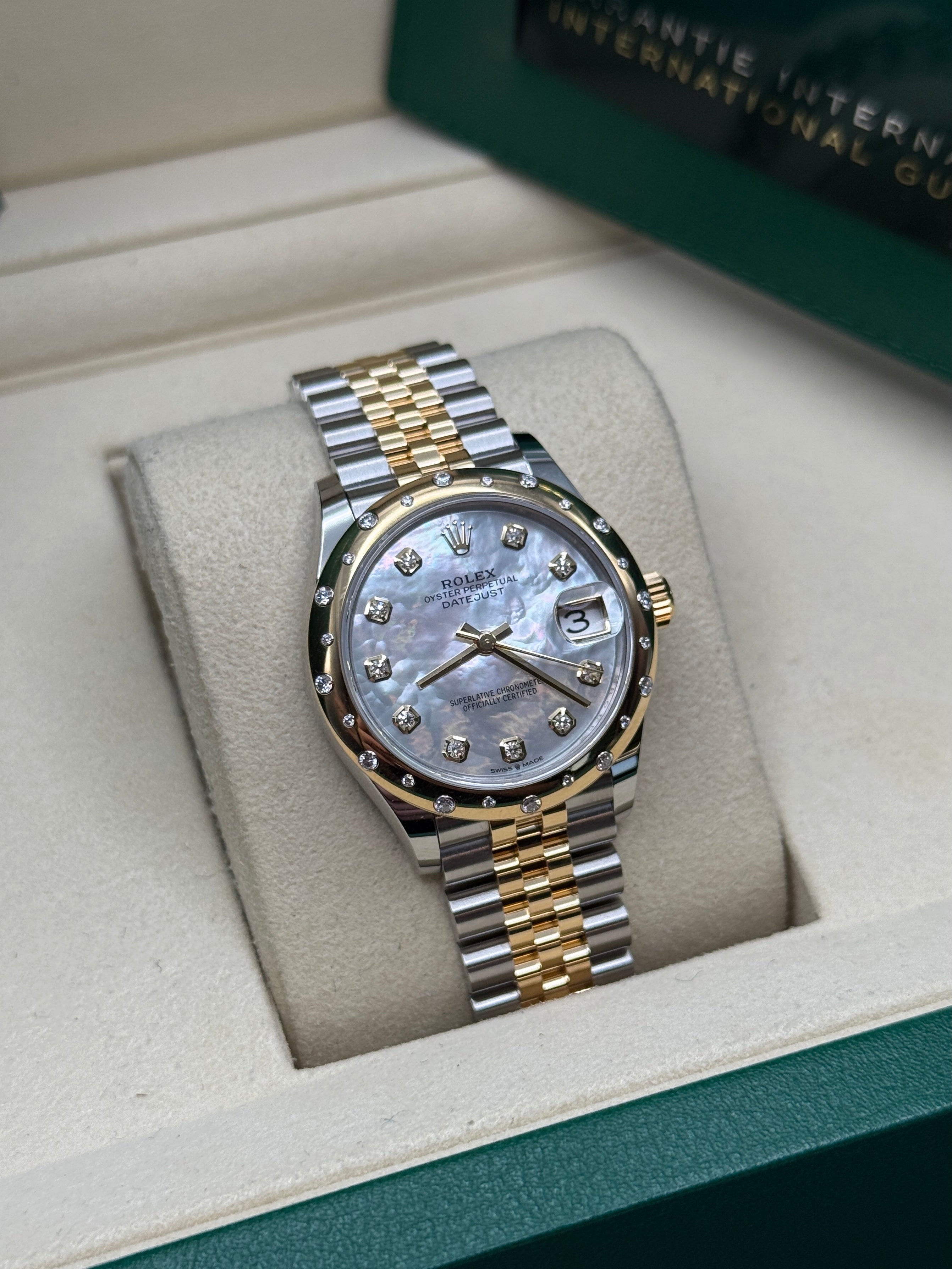 Datejust 31 Yellow Gold Two-Tone Mother of Pearl Diamond Luxury Watch