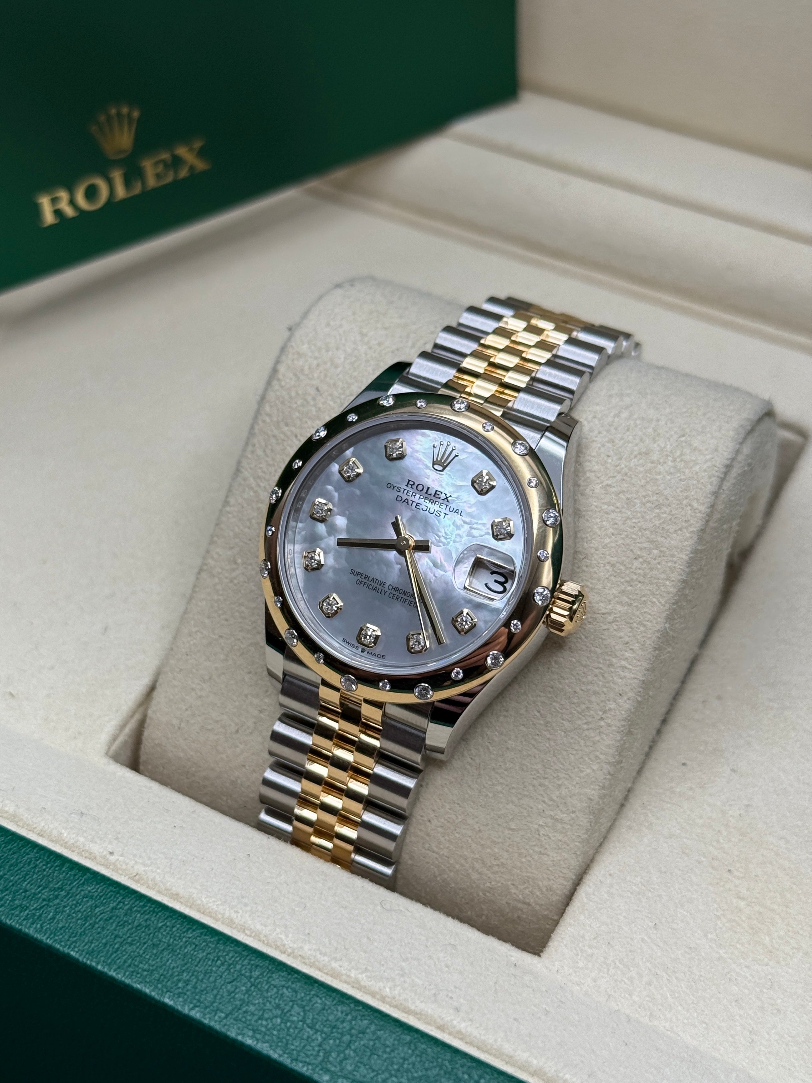 Datejust 31 Yellow Gold Two-Tone Mother of Pearl Diamond Luxury Watch