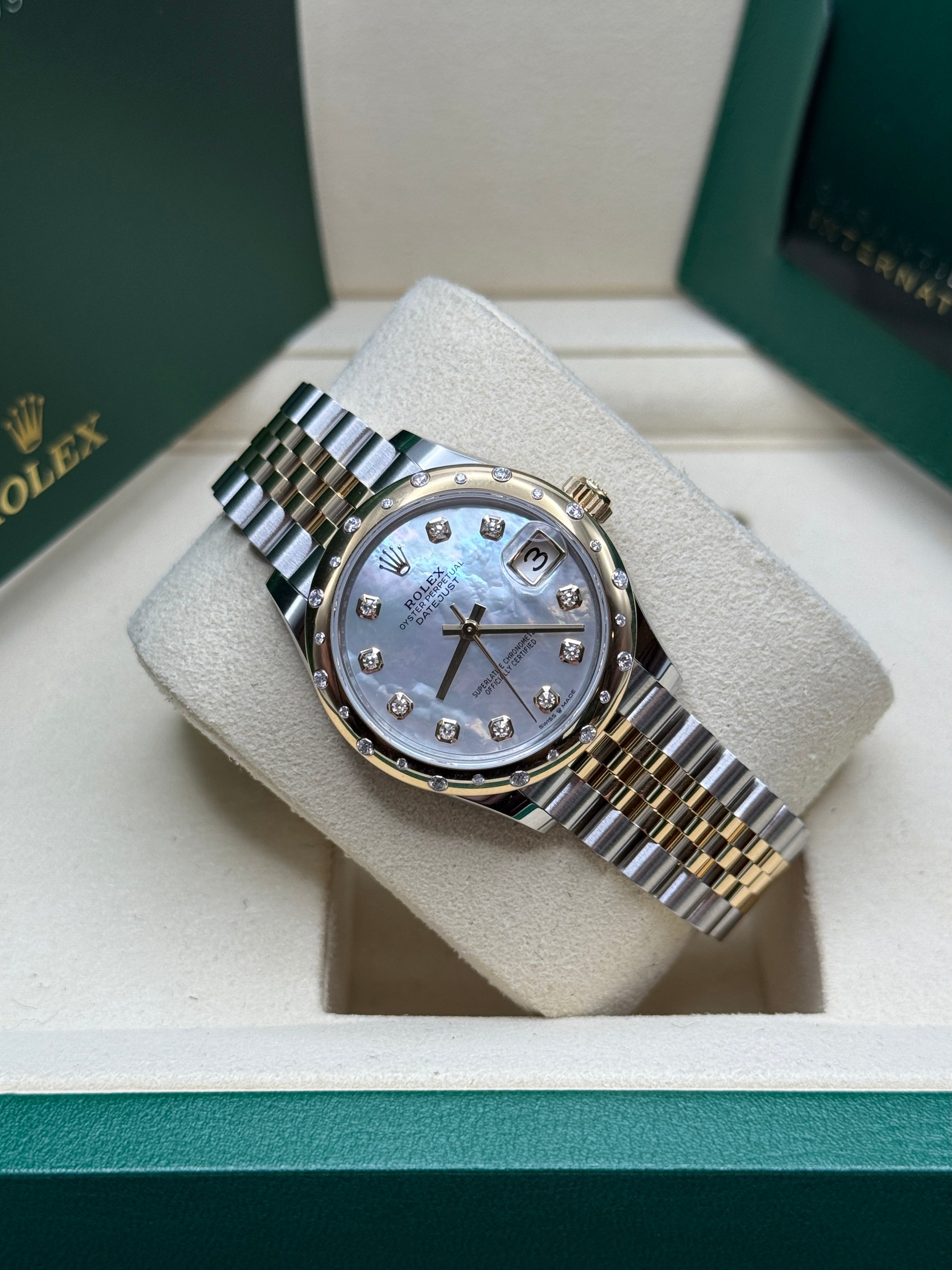 Datejust 31 Yellow Gold Two-Tone Mother of Pearl Diamond Luxury Watch