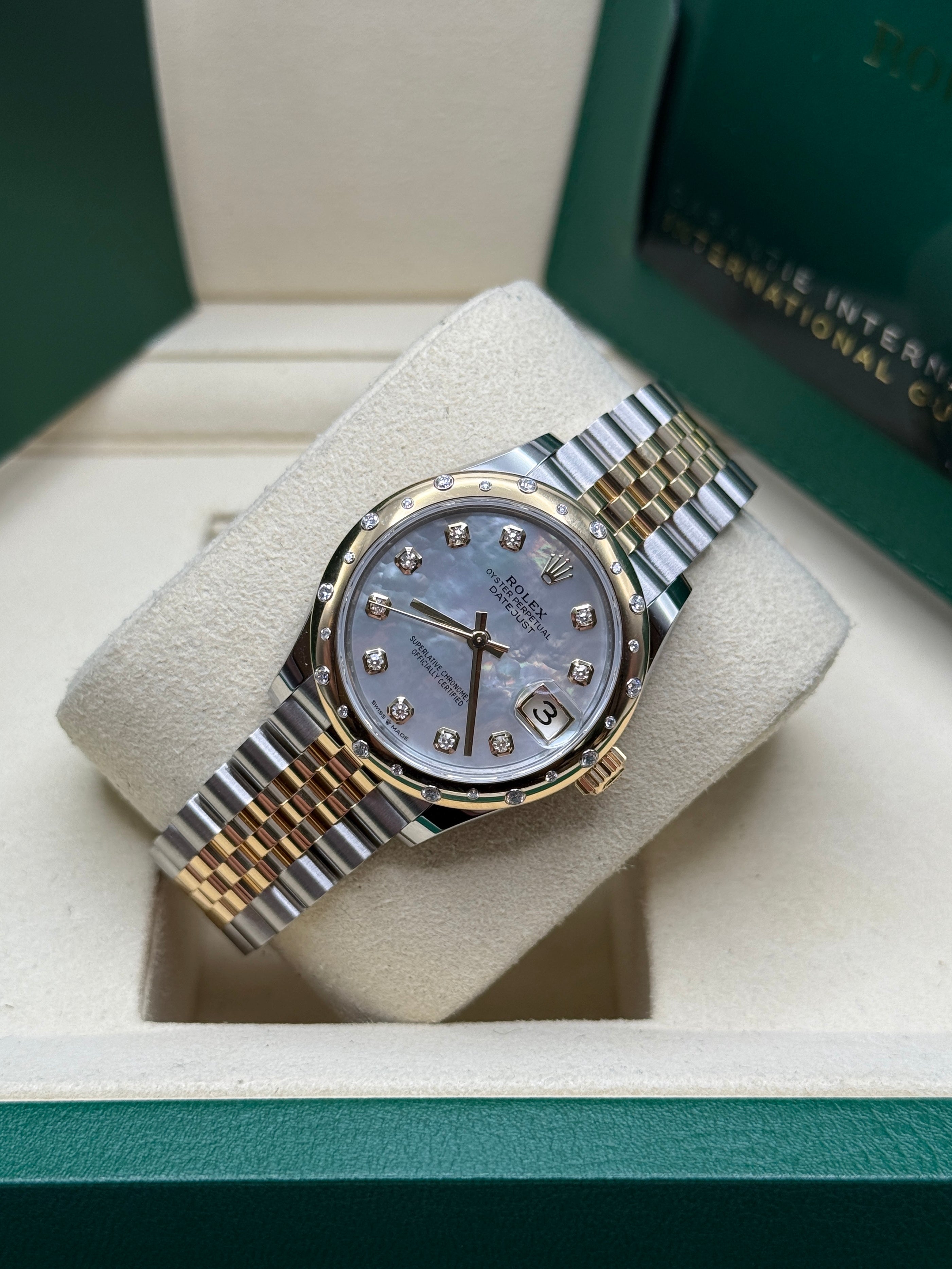 Datejust 31 Yellow Gold Two-Tone Mother of Pearl Diamond Luxury Watch