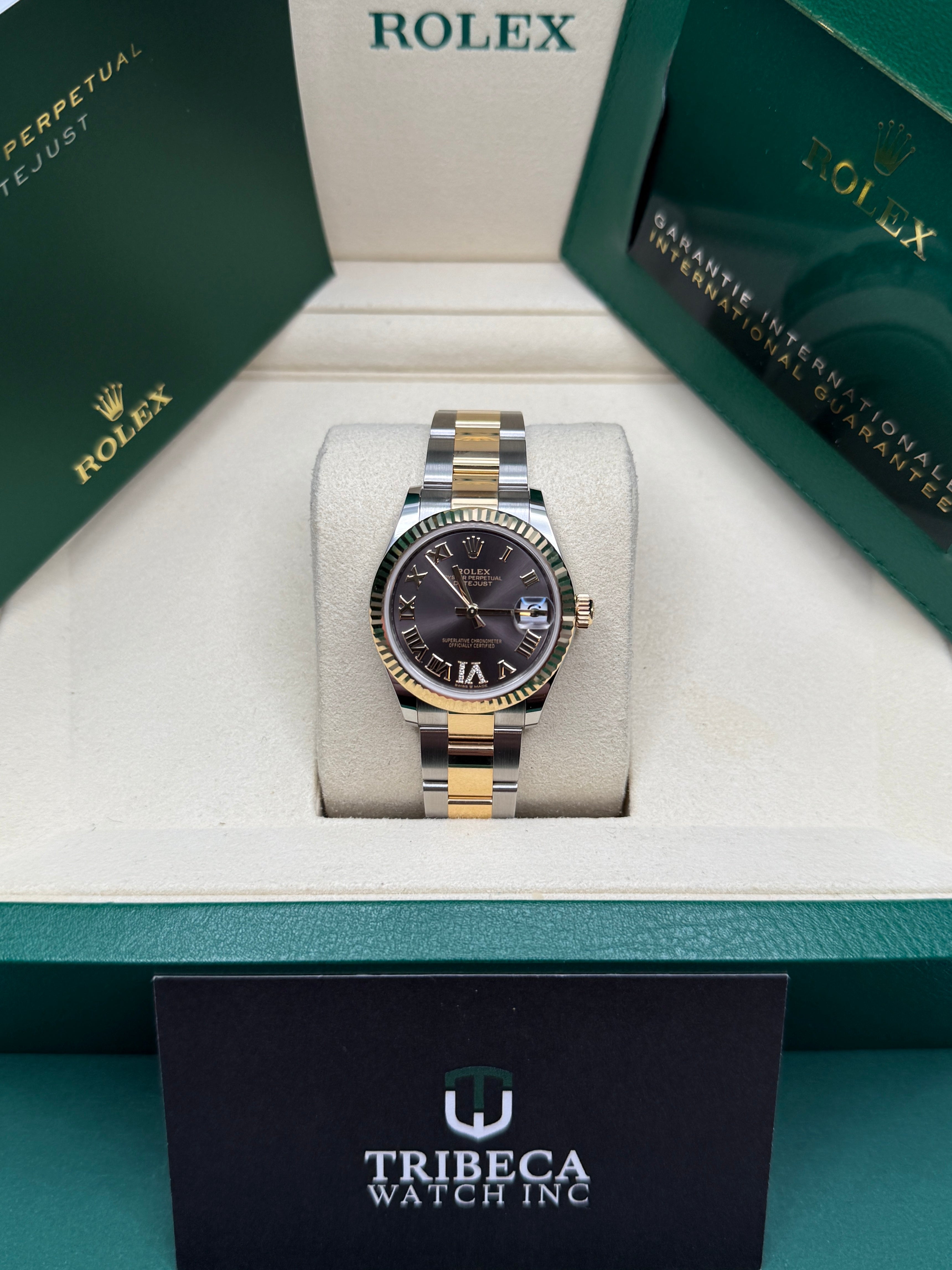 Datejust 31 Yellow Gold Two-Tone Dark Grey Roman Diamond Luxury Watch