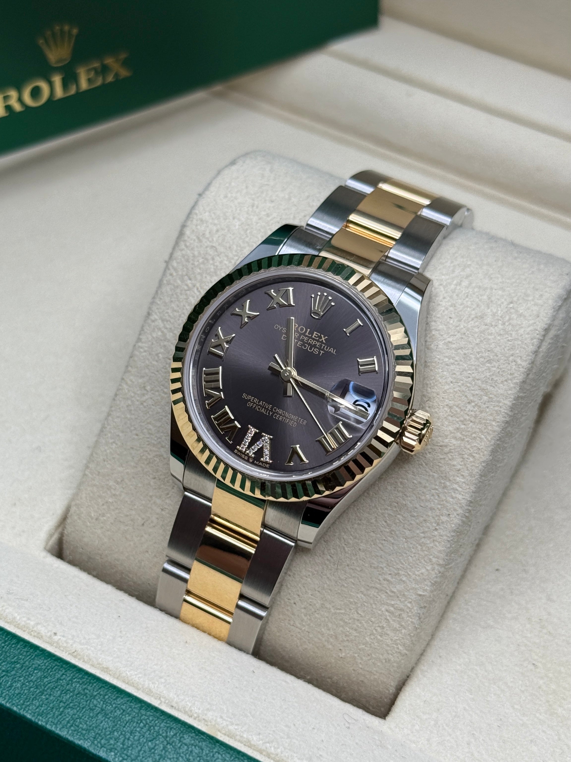 Datejust 31 Yellow Gold Two-Tone Dark Grey Roman Diamond Luxury Watch