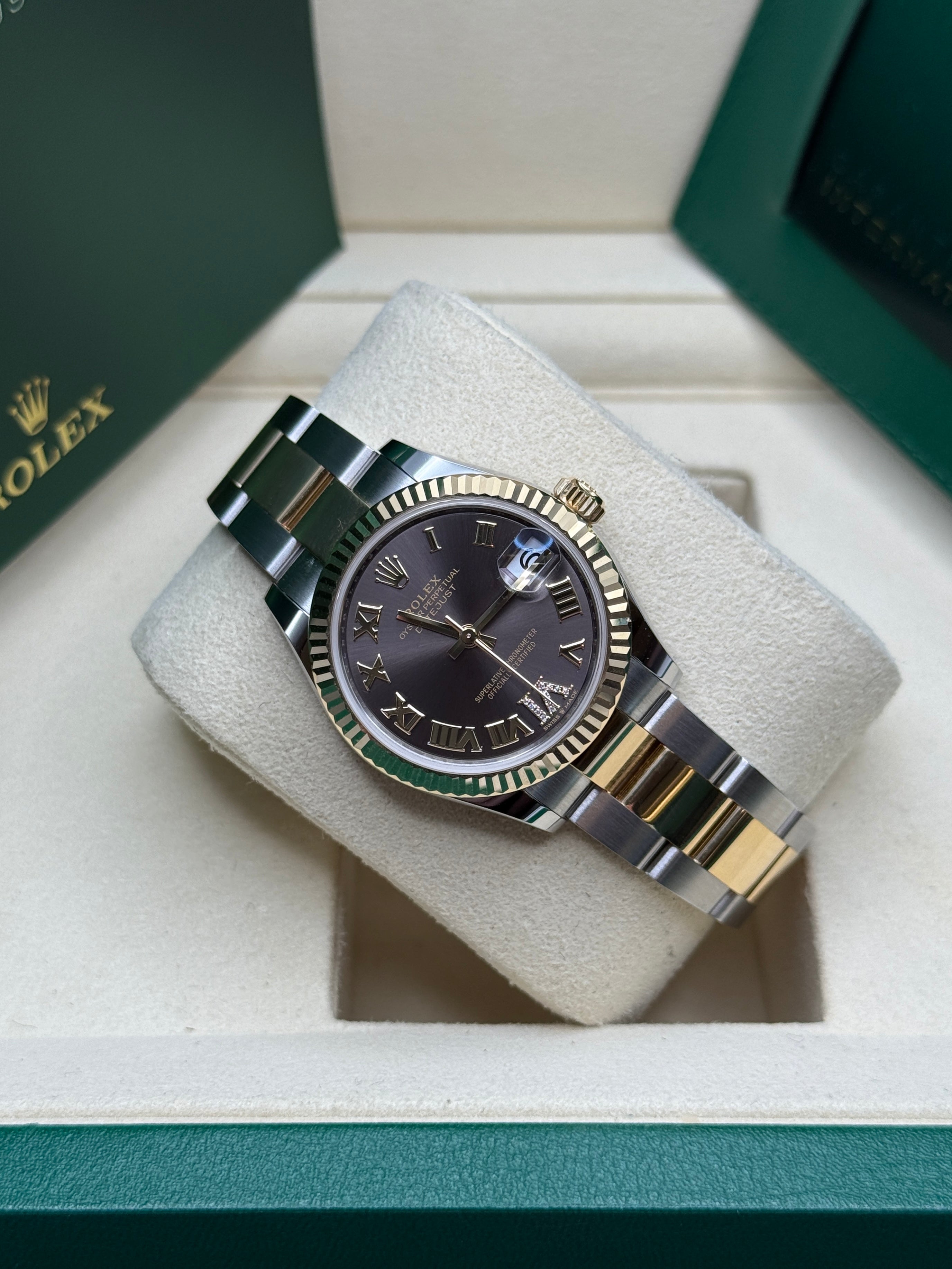 Datejust 31 Yellow Gold Two-Tone Dark Grey Roman Diamond Luxury Watch