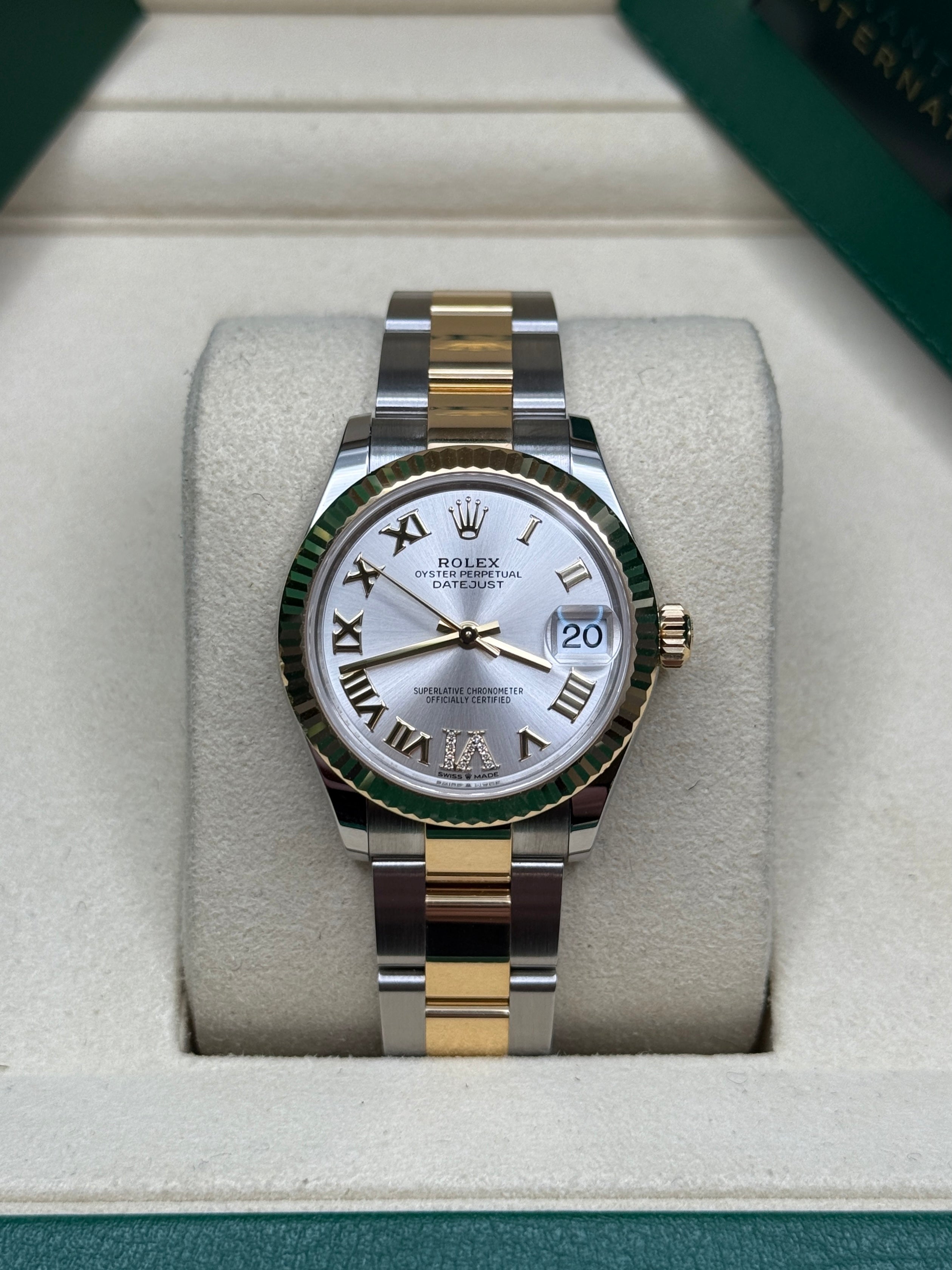 Datejust 31 Yellow Gold Two-Tone Silver Roman Diamond Luxury Watch