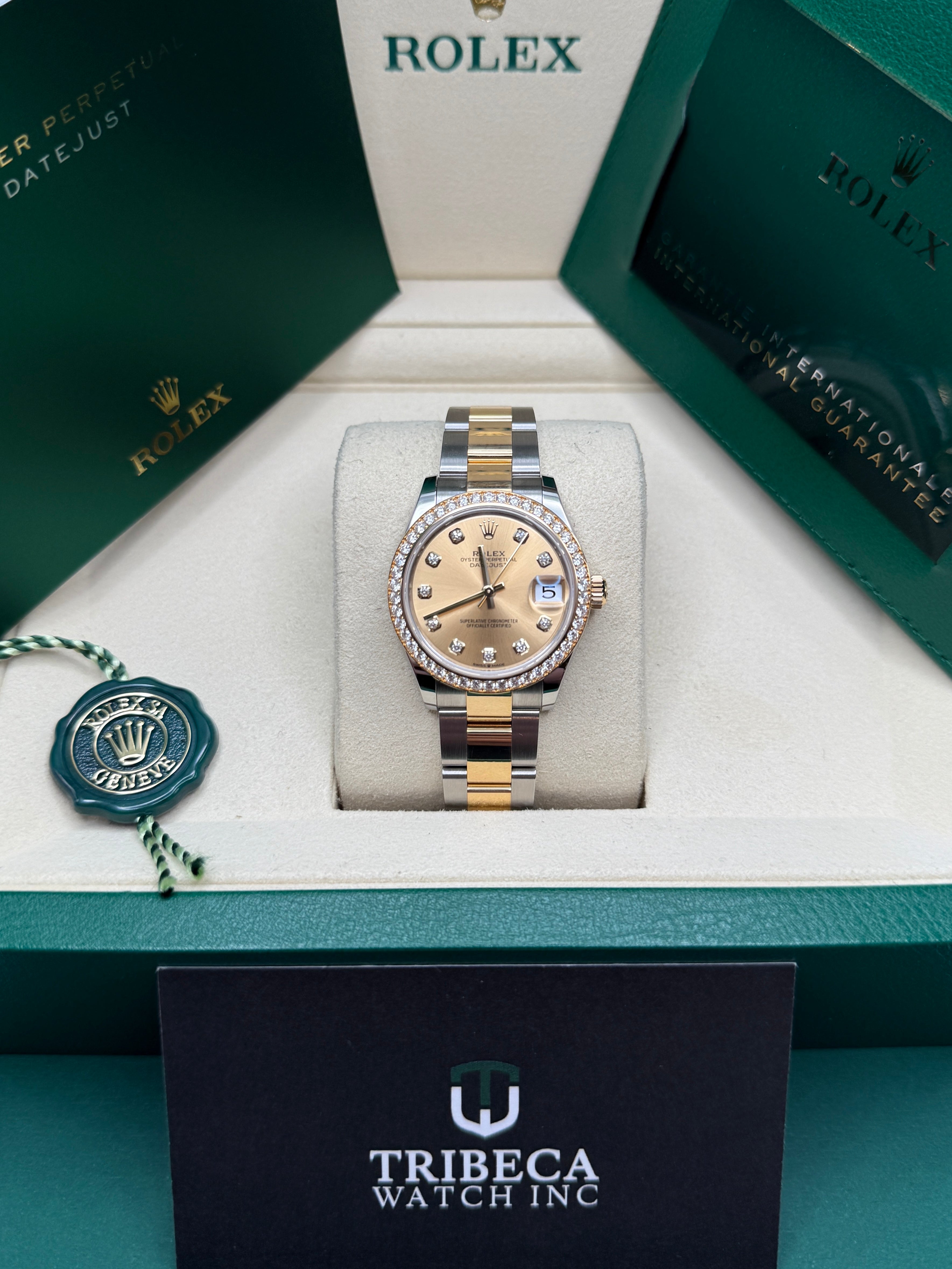 Datejust 31 Yellow Gold Two-Tone Champagne Diamond Luxury Watch