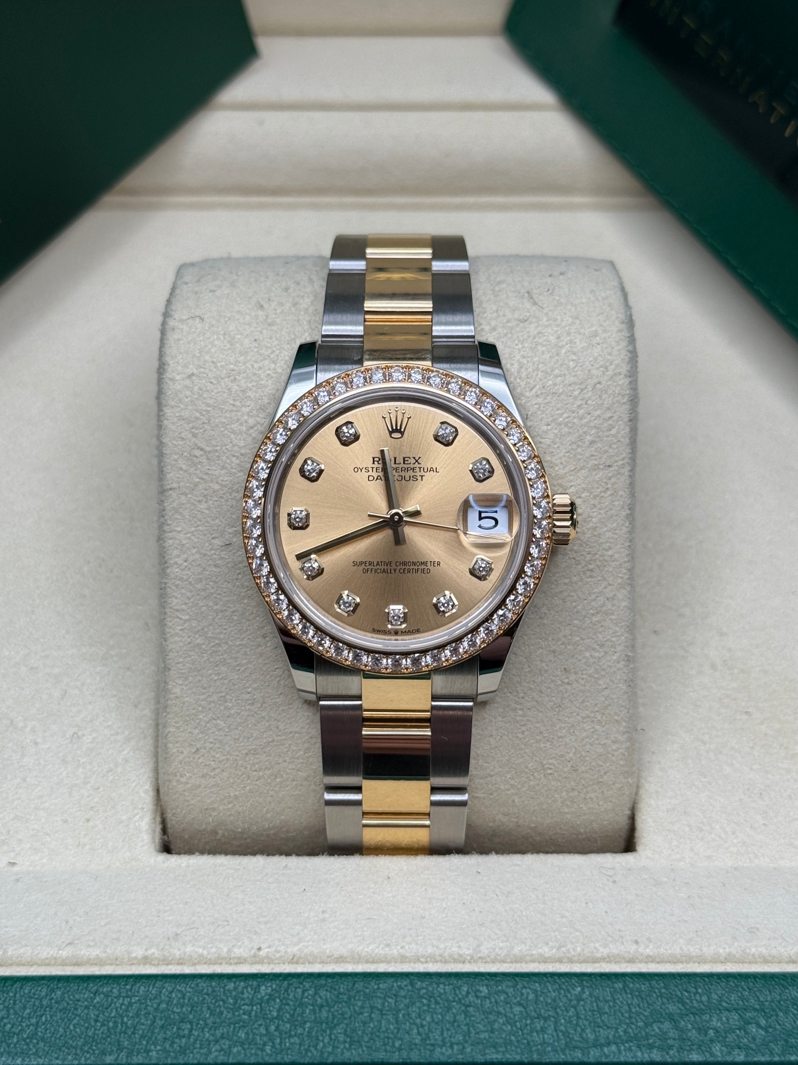 Datejust 31 Yellow Gold Two-Tone Champagne Diamond Luxury Watch