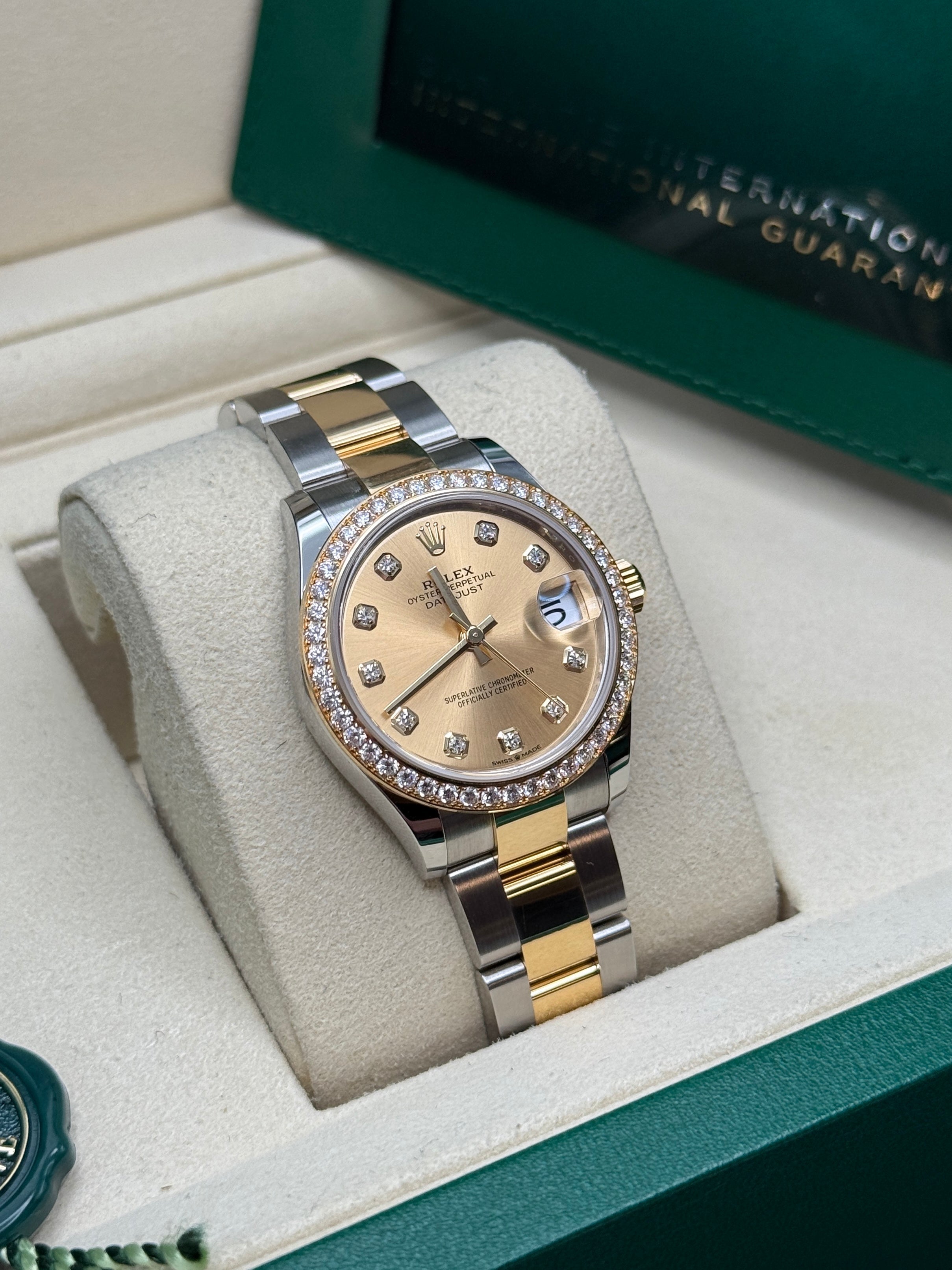 Datejust 31 Yellow Gold Two-Tone Champagne Diamond Luxury Watch