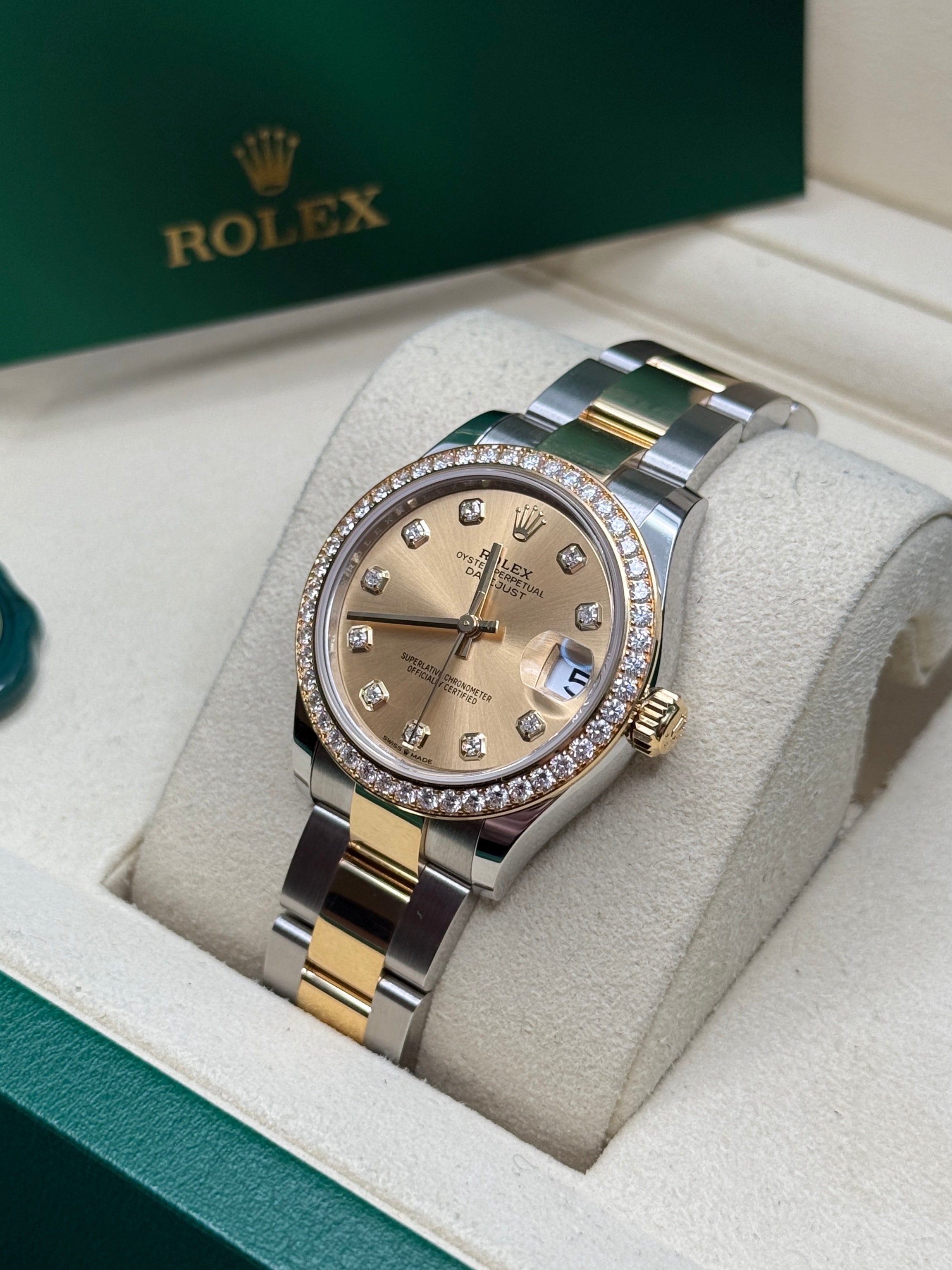 Datejust 31 Yellow Gold Two-Tone Champagne Diamond Luxury Watch