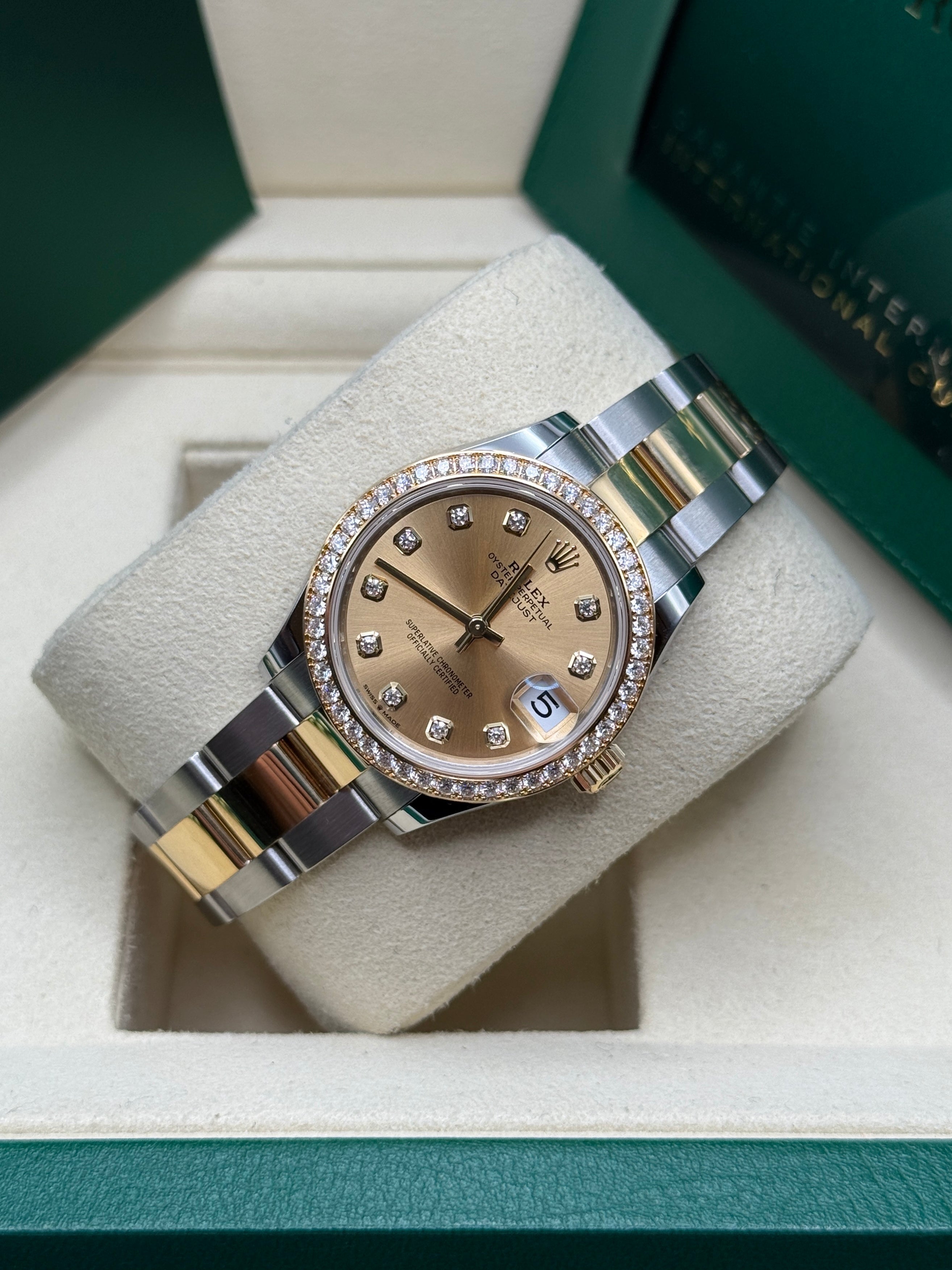 Datejust 31 Yellow Gold Two-Tone Champagne Diamond Luxury Watch