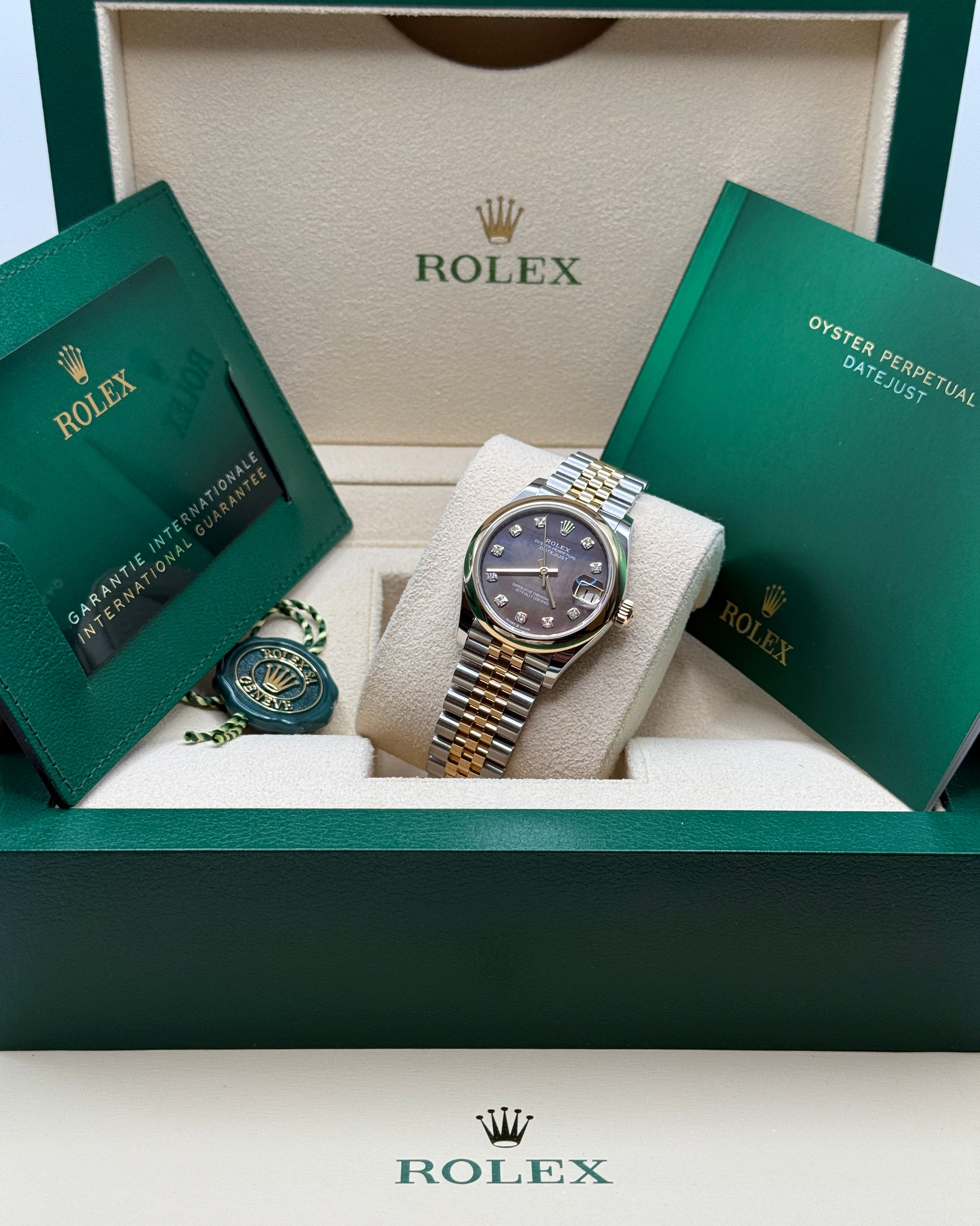 Datejust 31 Yellow Gold Two-Tone Black Mother of Pearl Diamond Luxury Watch