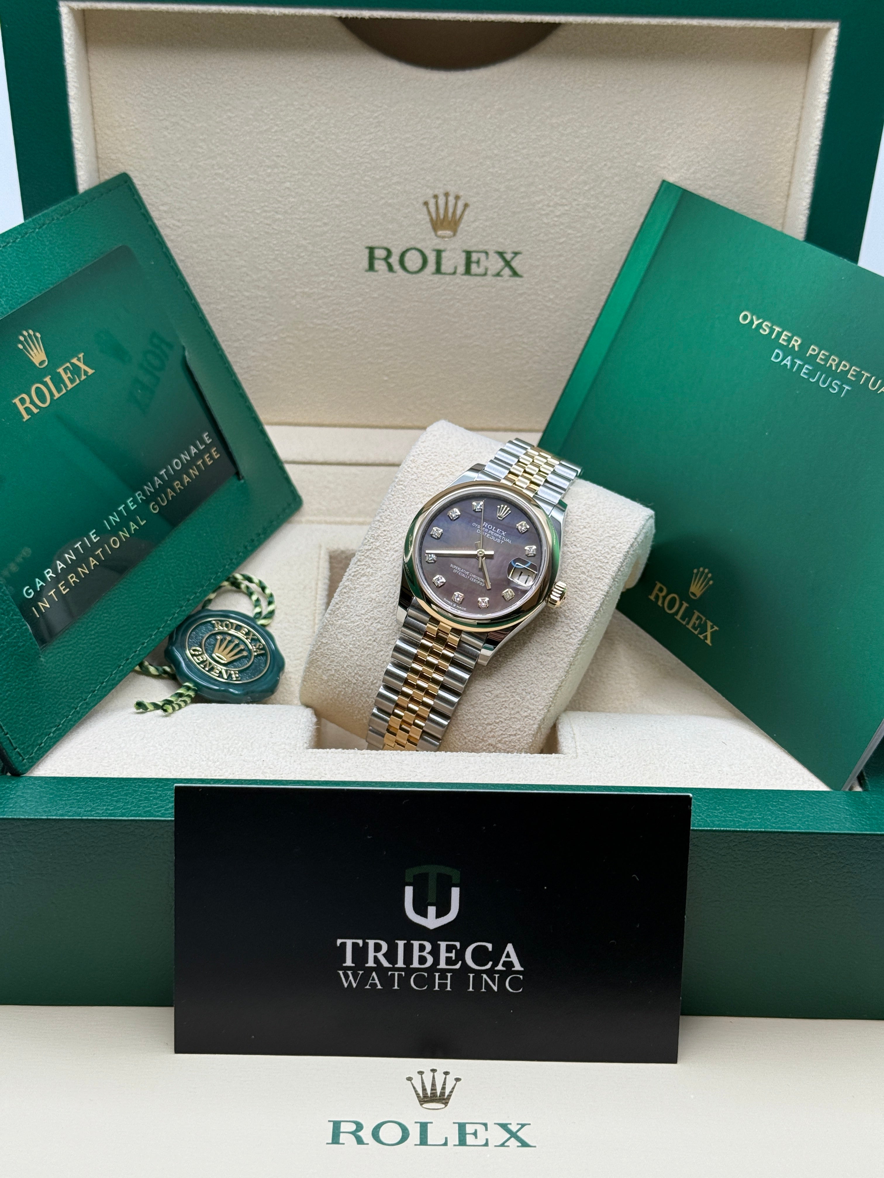 Datejust 31 Yellow Gold Two-Tone Black Mother of Pearl Diamond Luxury Watch