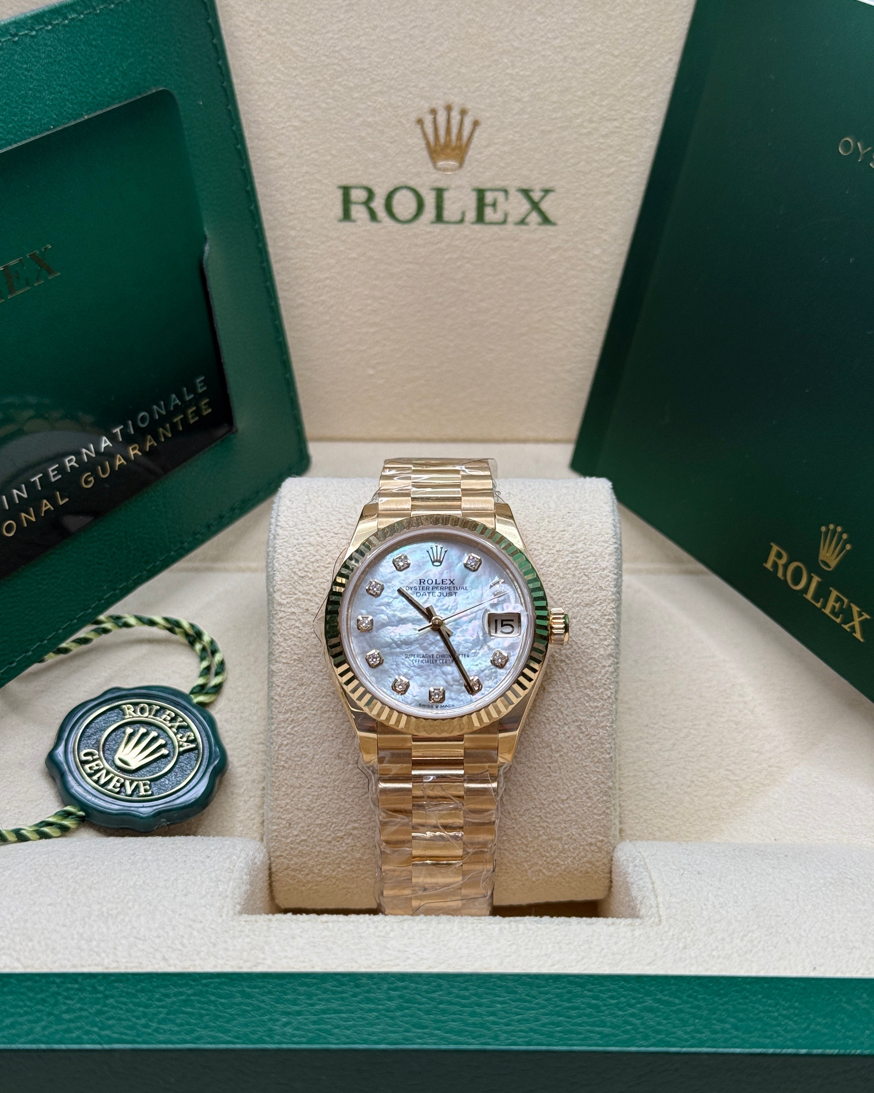 Datejust 31 Yellow Gold Mother of Pearl Diamond Luxury Watch