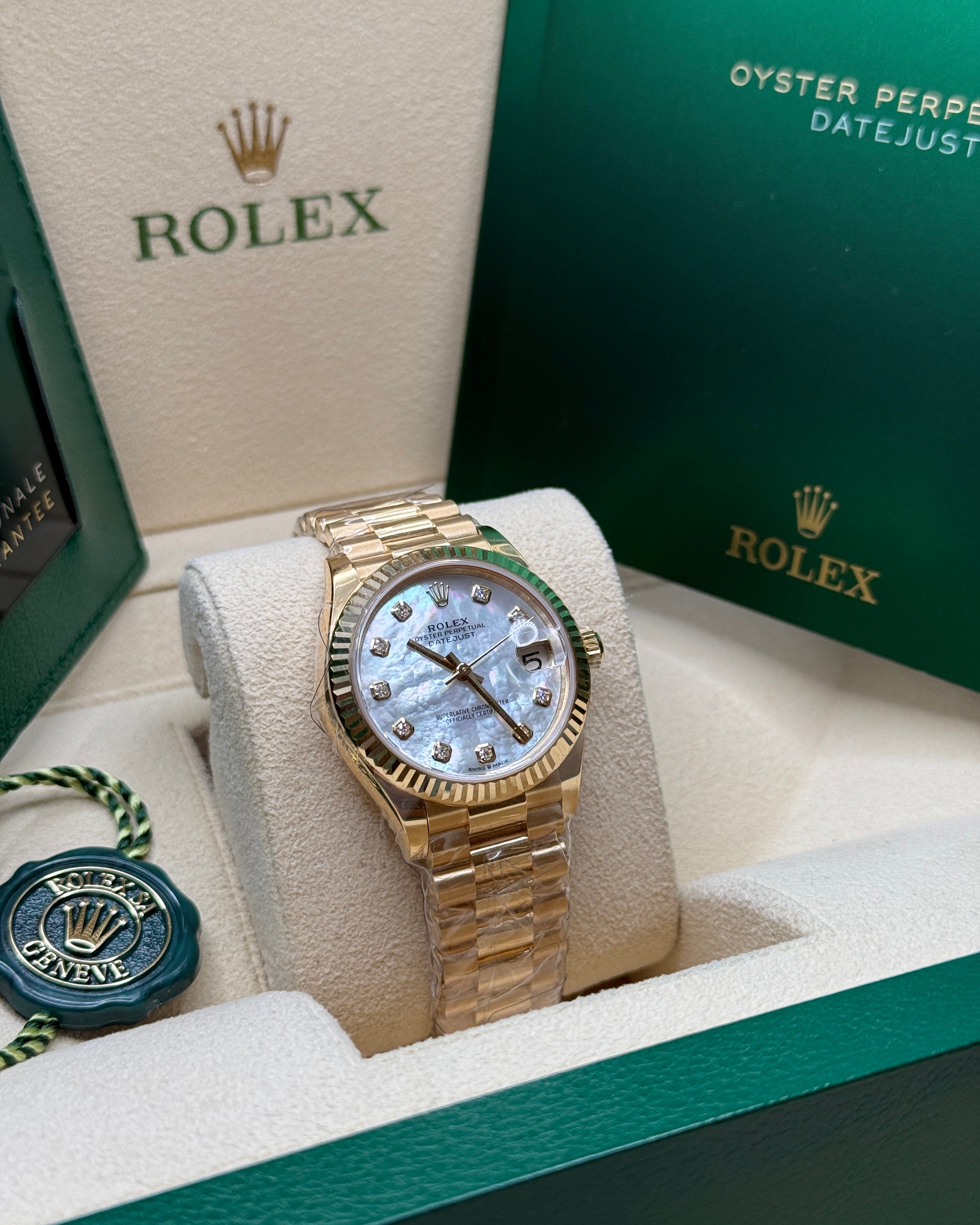 Datejust 31 Yellow Gold Mother of Pearl Diamond Luxury Watch