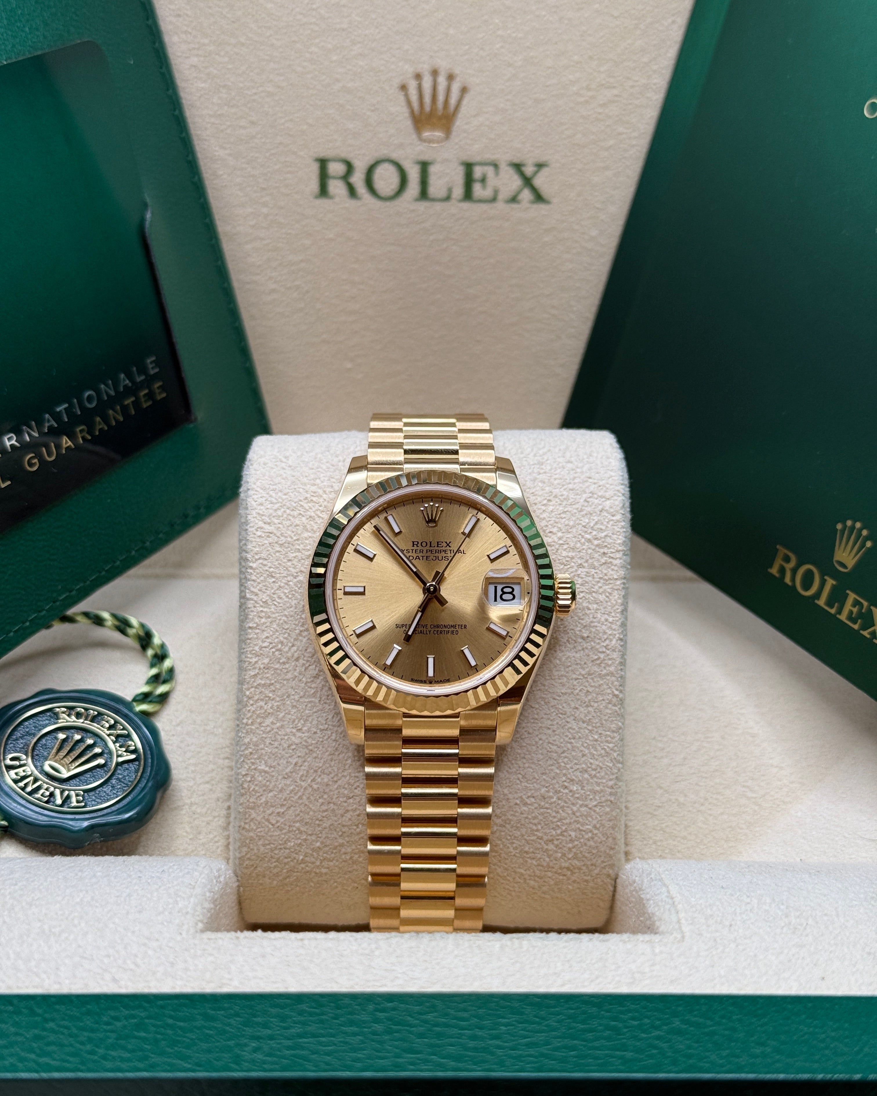 Datejust 31 Yellow Gold Champagne Index Luxury Watch