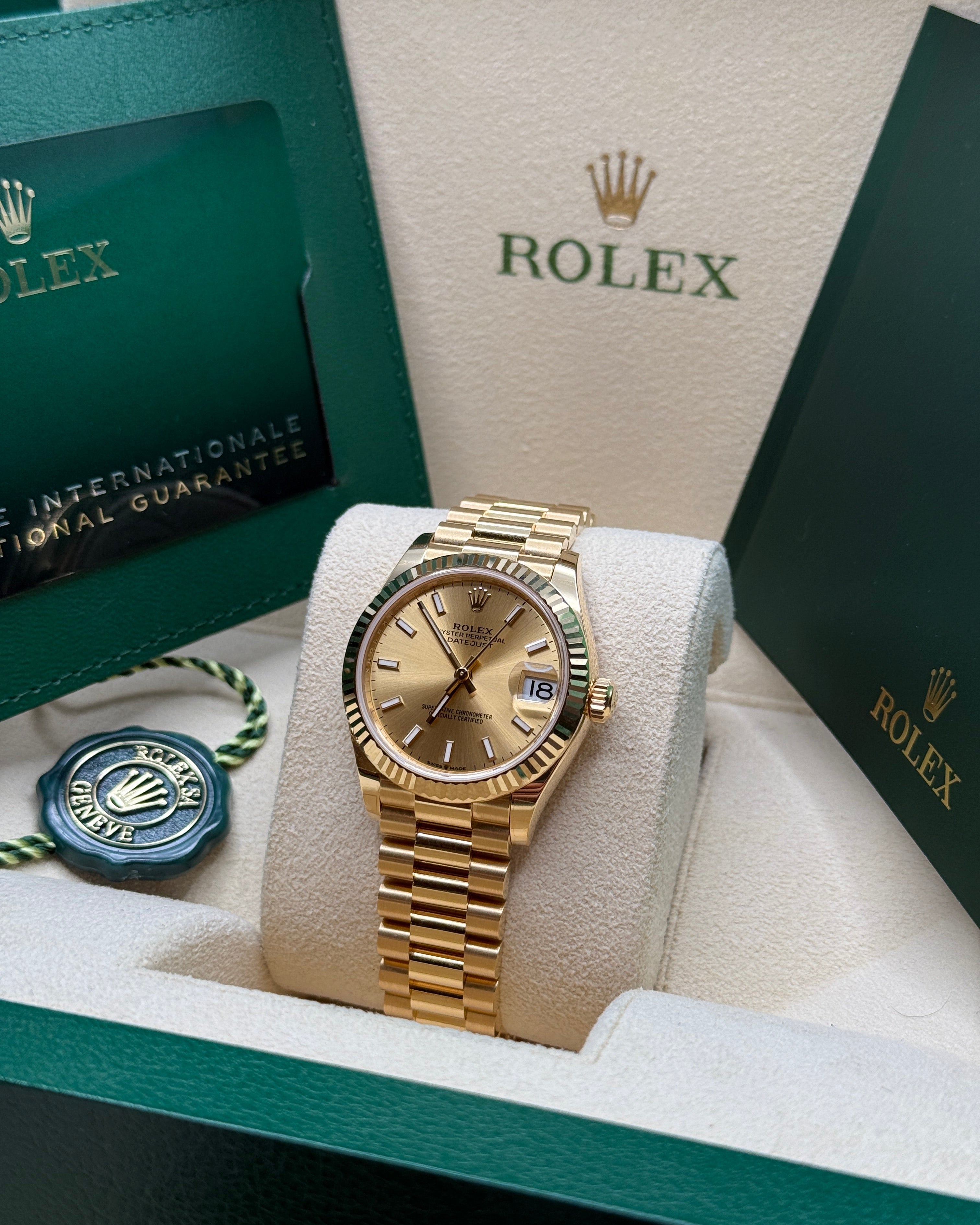 Datejust 31 Yellow Gold Champagne Index Luxury Watch