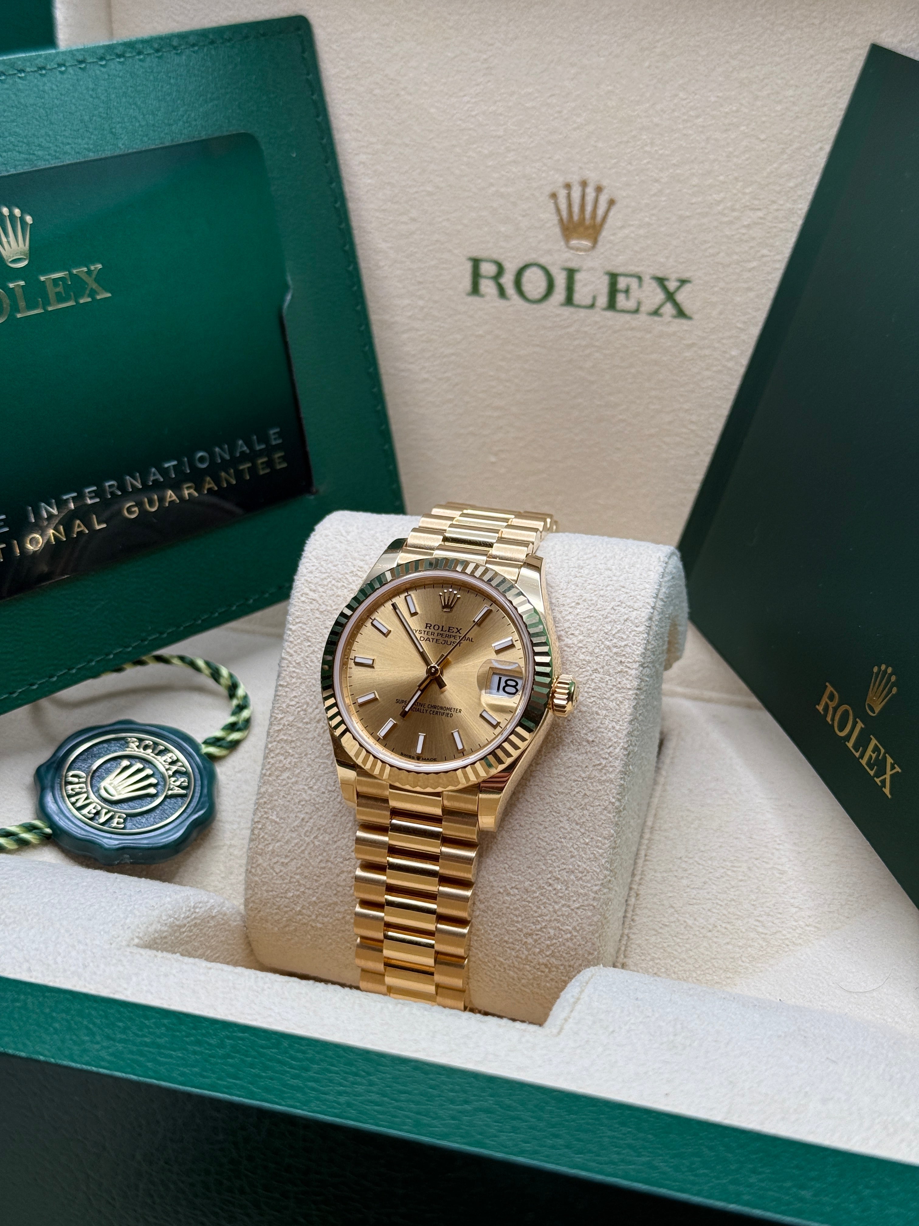 Datejust 31 Yellow Gold Champagne Index Luxury Watch