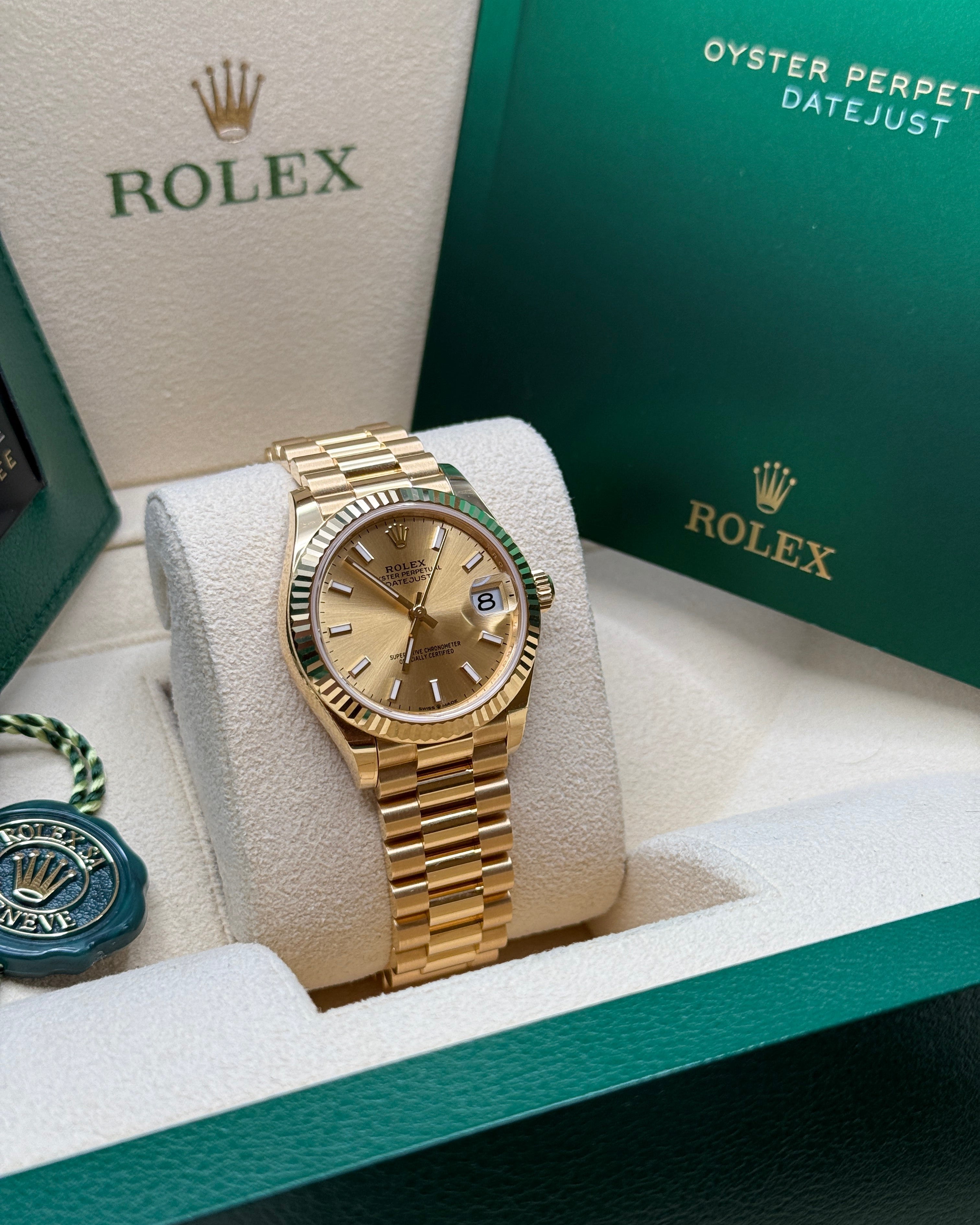 Datejust 31 Yellow Gold Champagne Index Luxury Watch