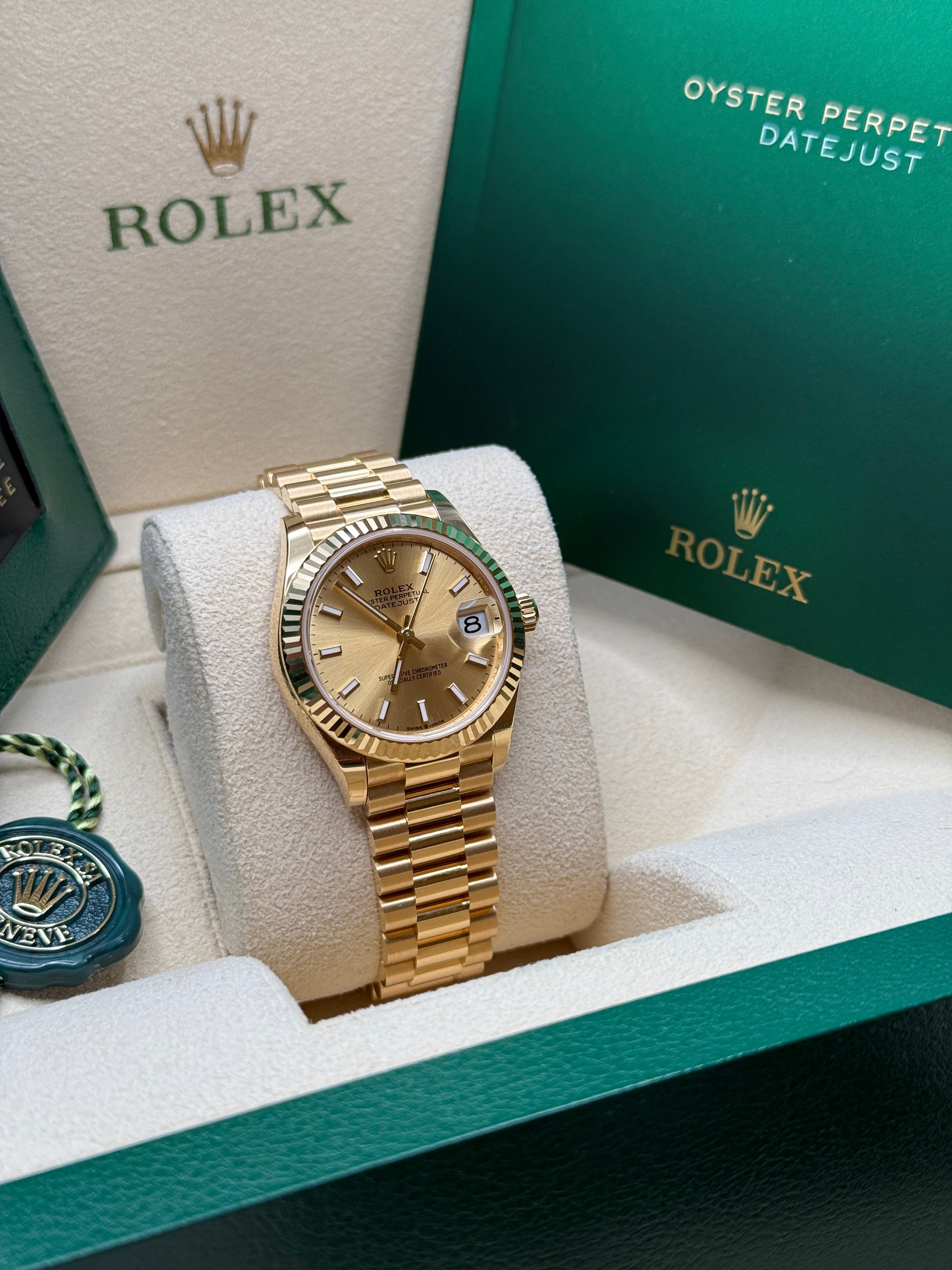 Datejust 31 Yellow Gold Champagne Index Luxury Watch