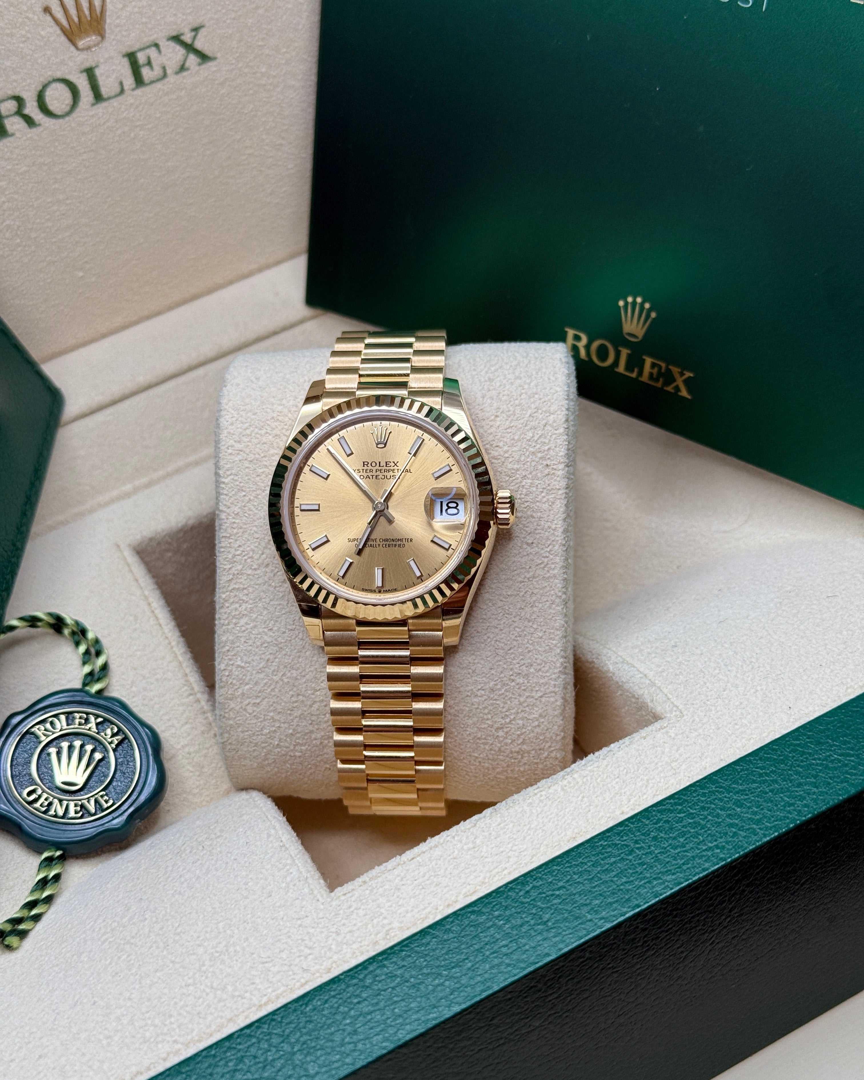 Datejust 31 Yellow Gold Champagne Index Luxury Watch