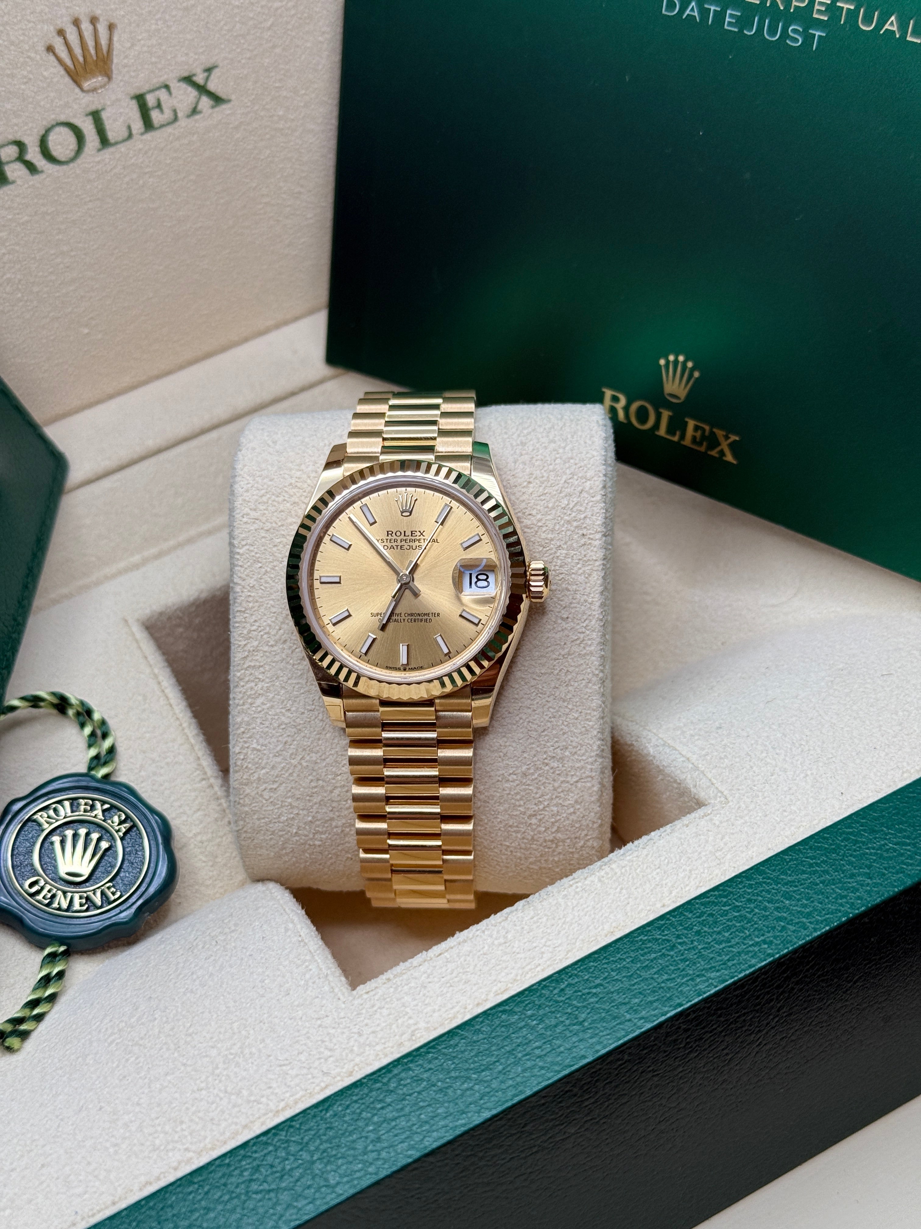 Datejust 31 Yellow Gold Champagne Index Luxury Watch