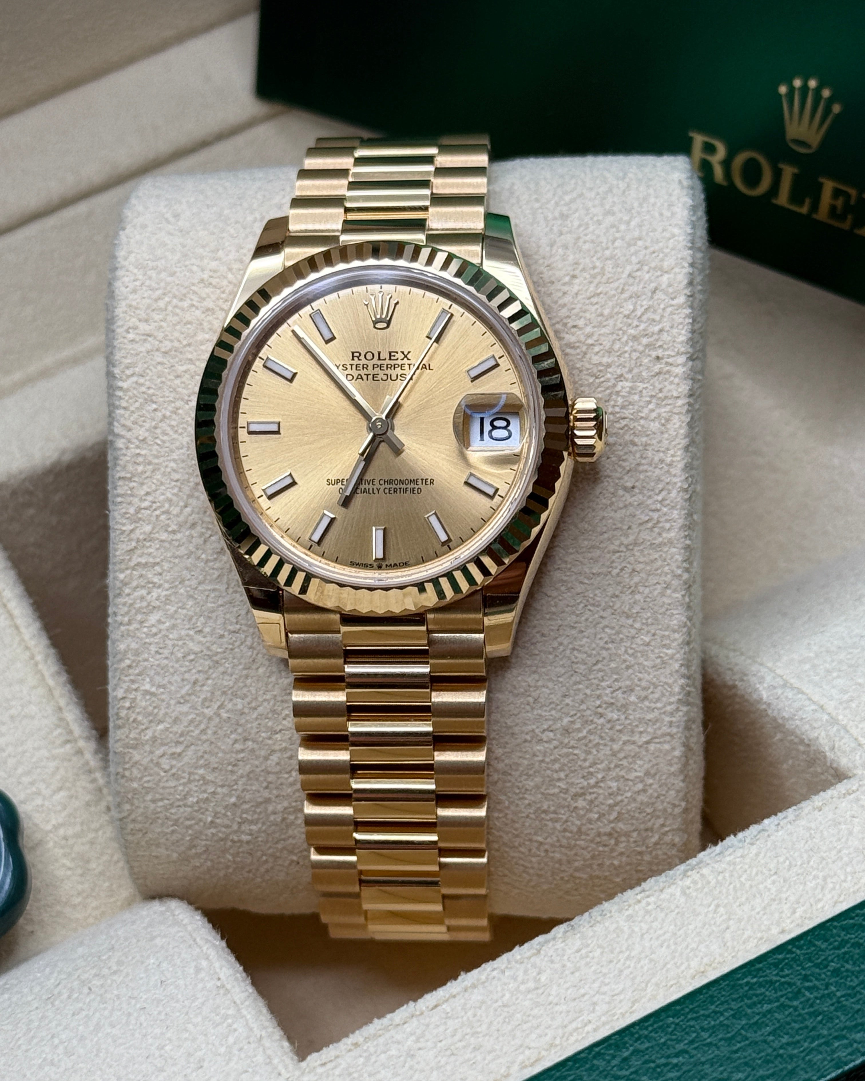 Datejust 31 Yellow Gold Champagne Index Luxury Watch
