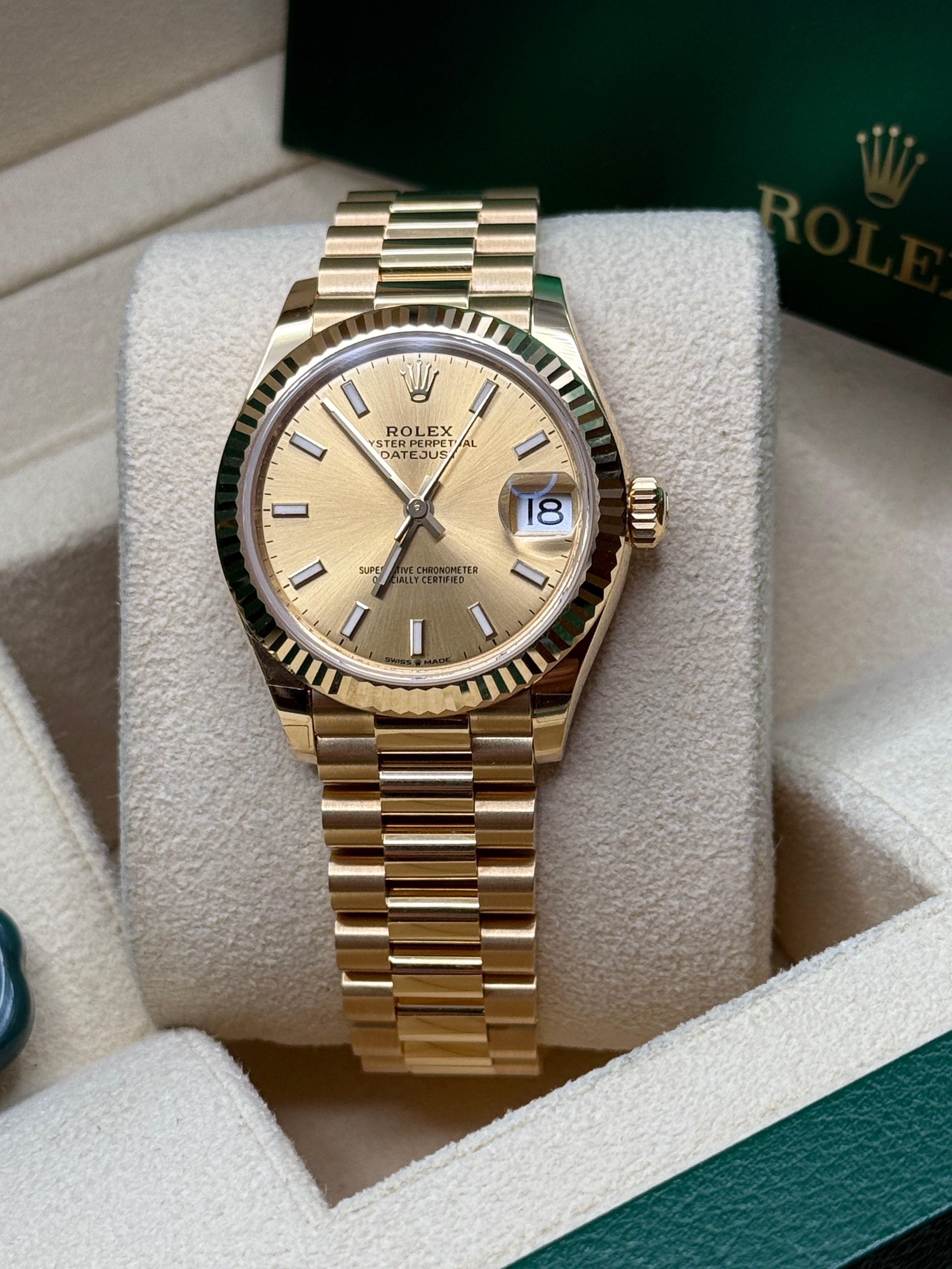 Datejust 31 Yellow Gold Champagne Index Luxury Watch