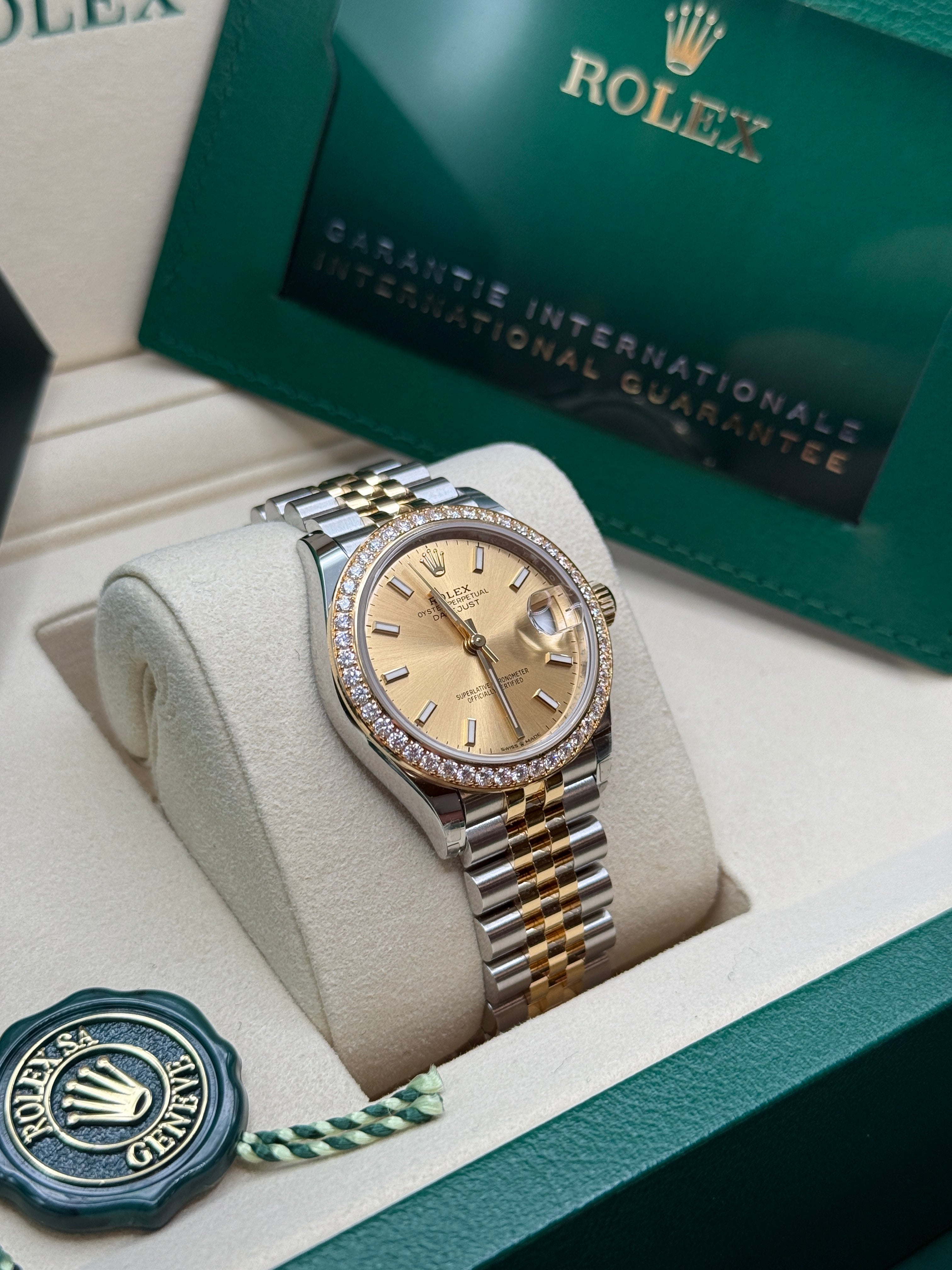Datejust 31 Yellow Gold Two-Tone Champagne Index Luxury Watch