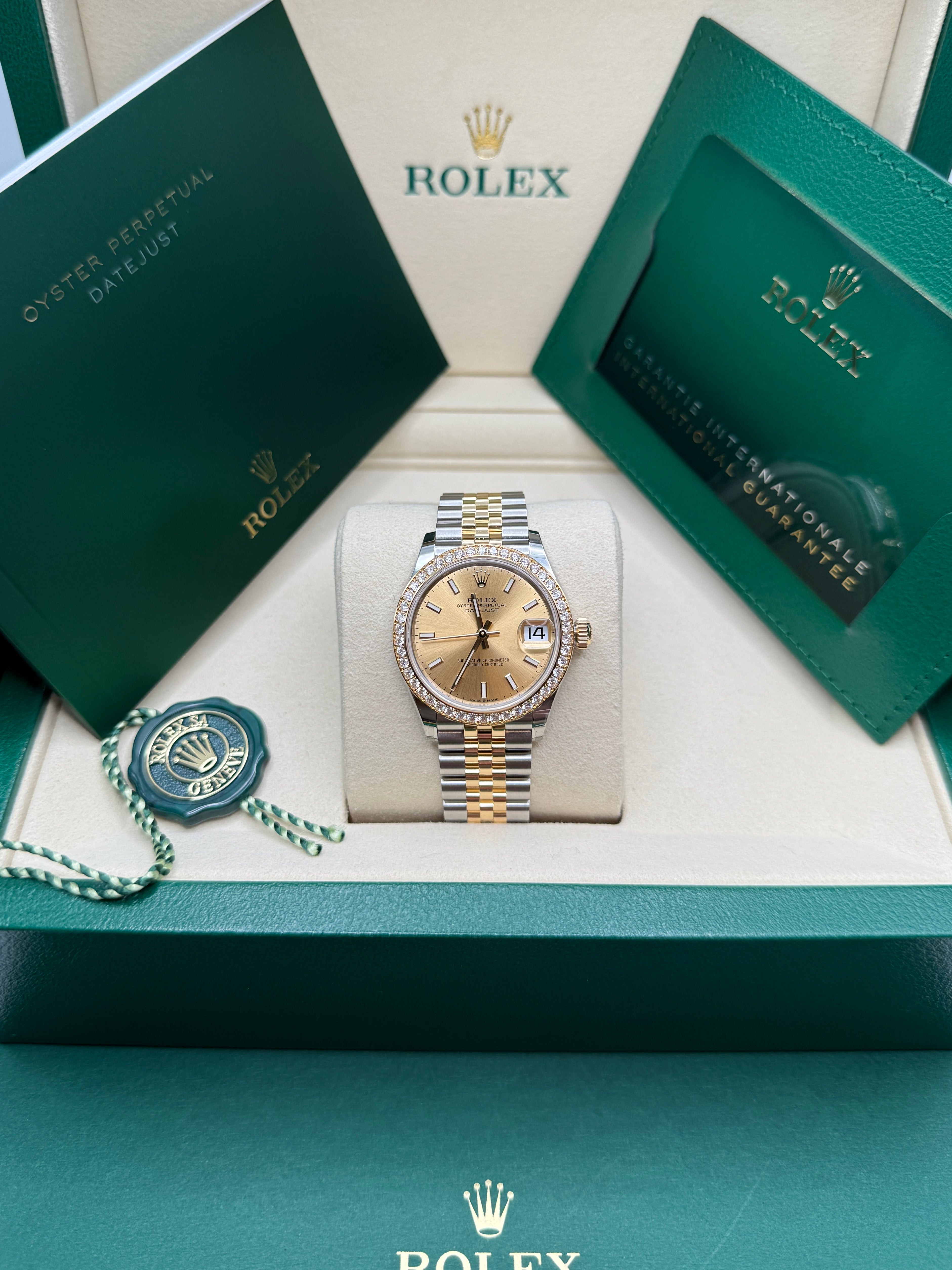 Datejust 31 Yellow Gold Two-Tone Champagne Index Luxury Watch