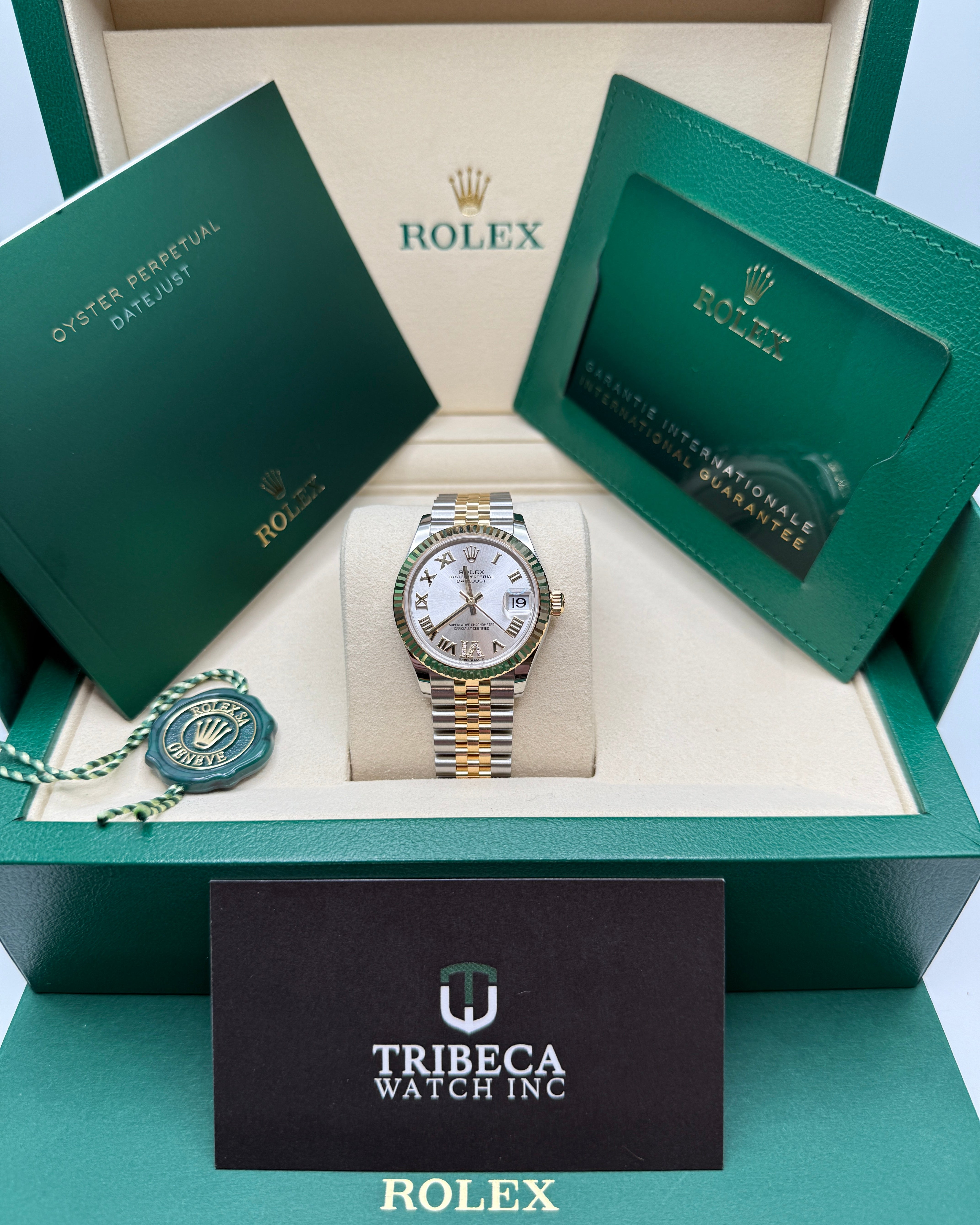 Datejust 31 Yellow Gold Two-Tone Silver Roman Diamond Luxury Watch