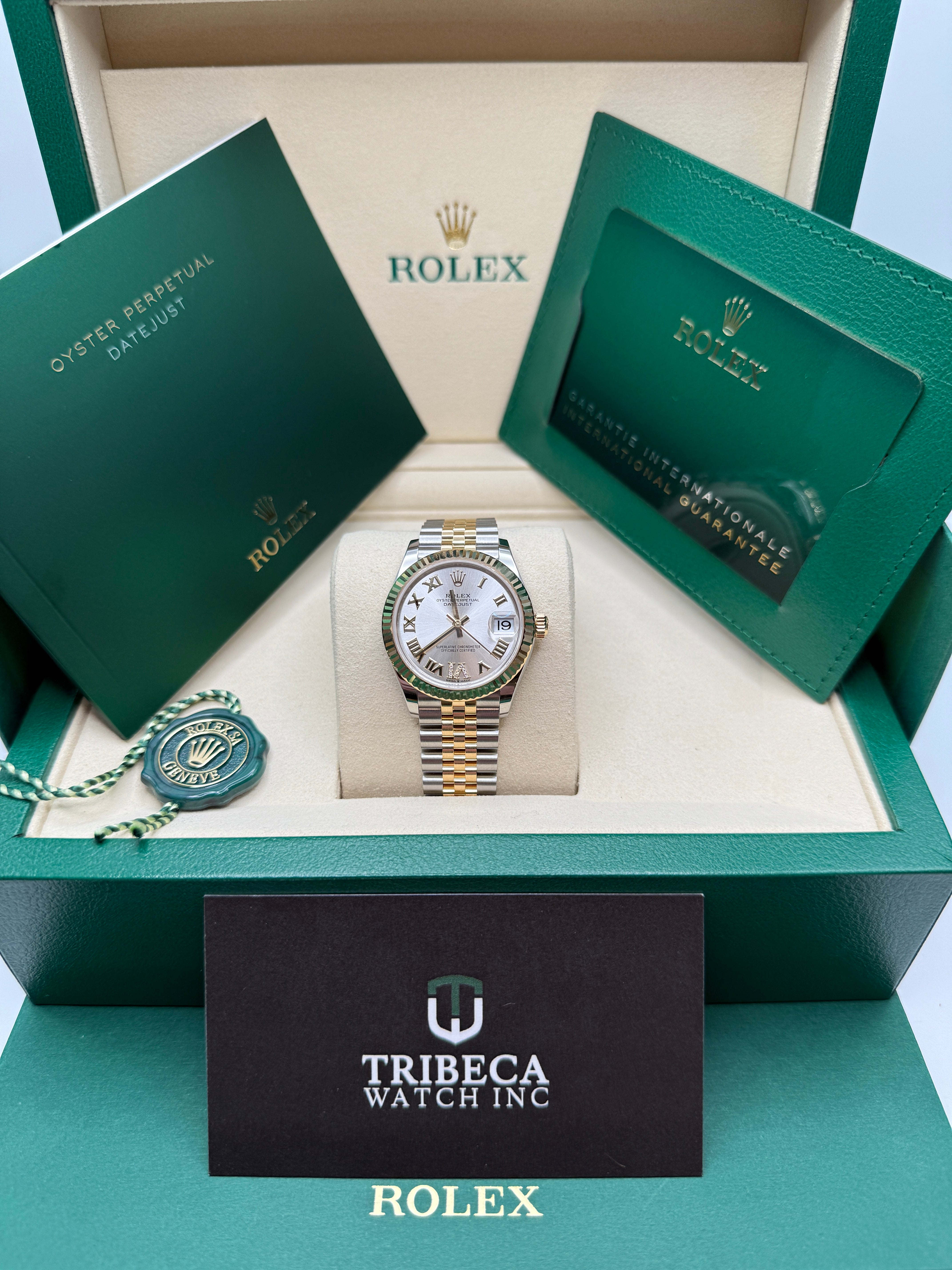 Datejust 31 Yellow Gold Two-Tone Silver Roman Diamond Luxury Watch