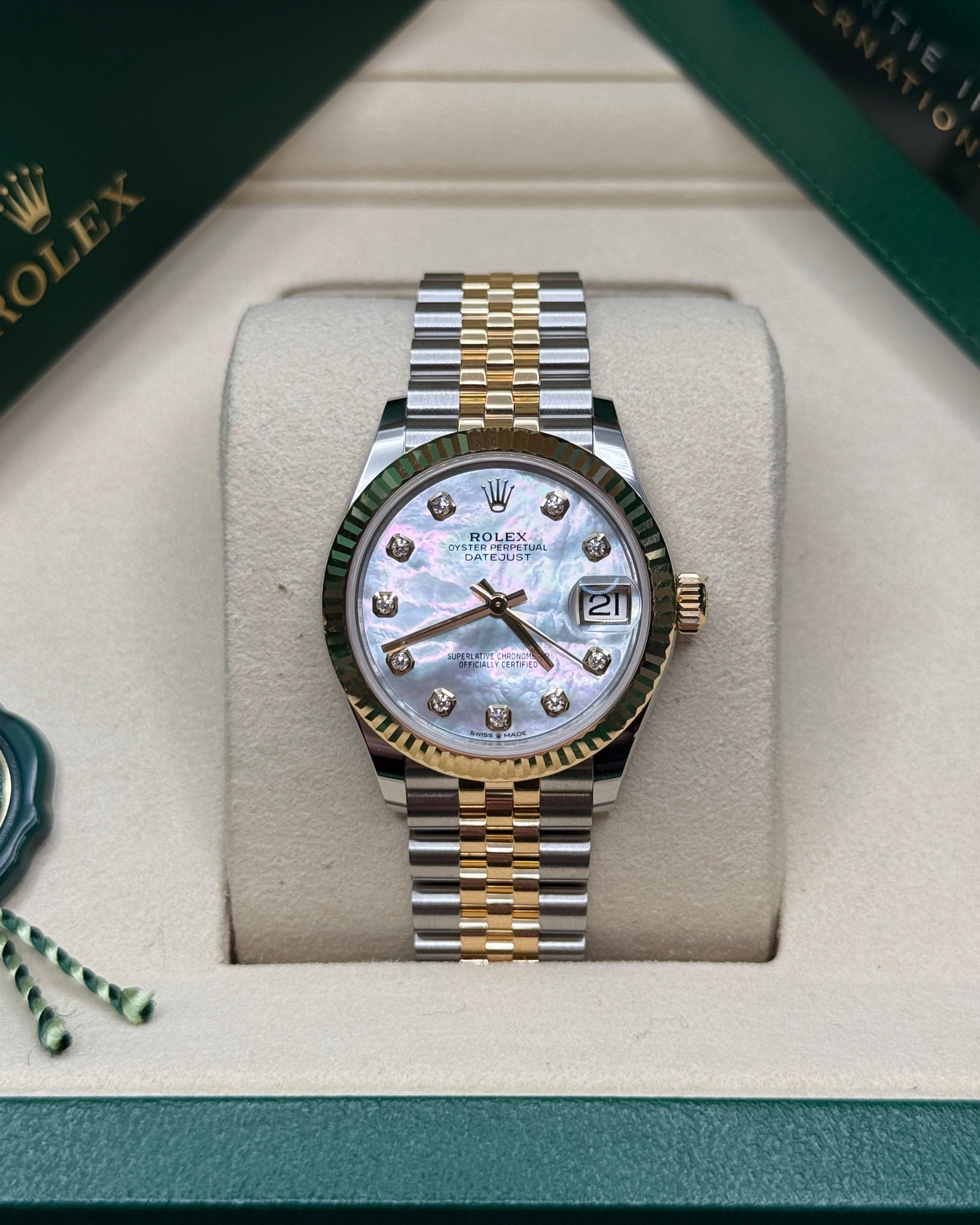 Datejust 31 Yellow Gold Two-Tone Mother of Pearl Diamond Luxury Watch