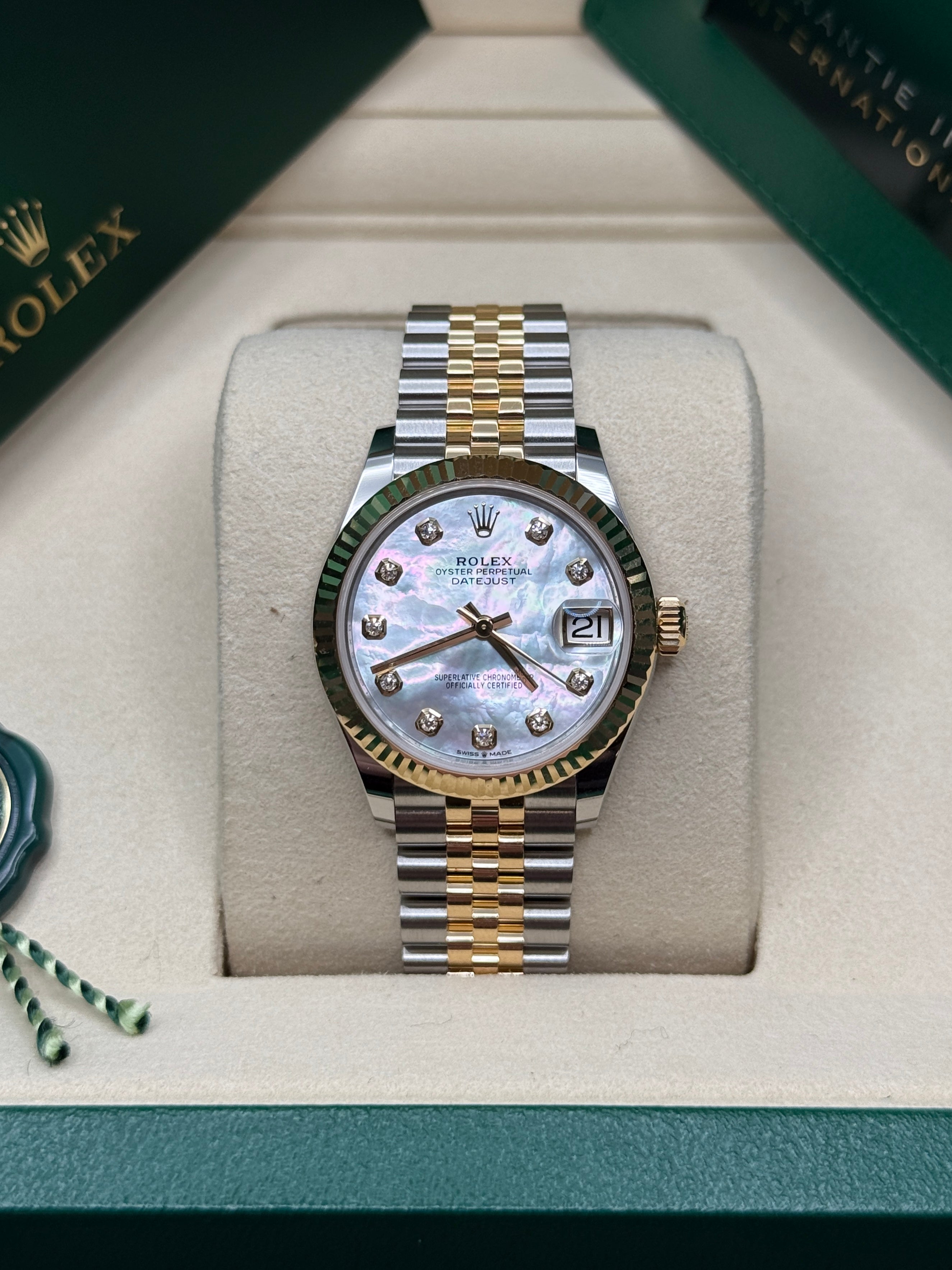 Datejust 31 Yellow Gold Two-Tone Mother of Pearl Diamond Luxury Watch