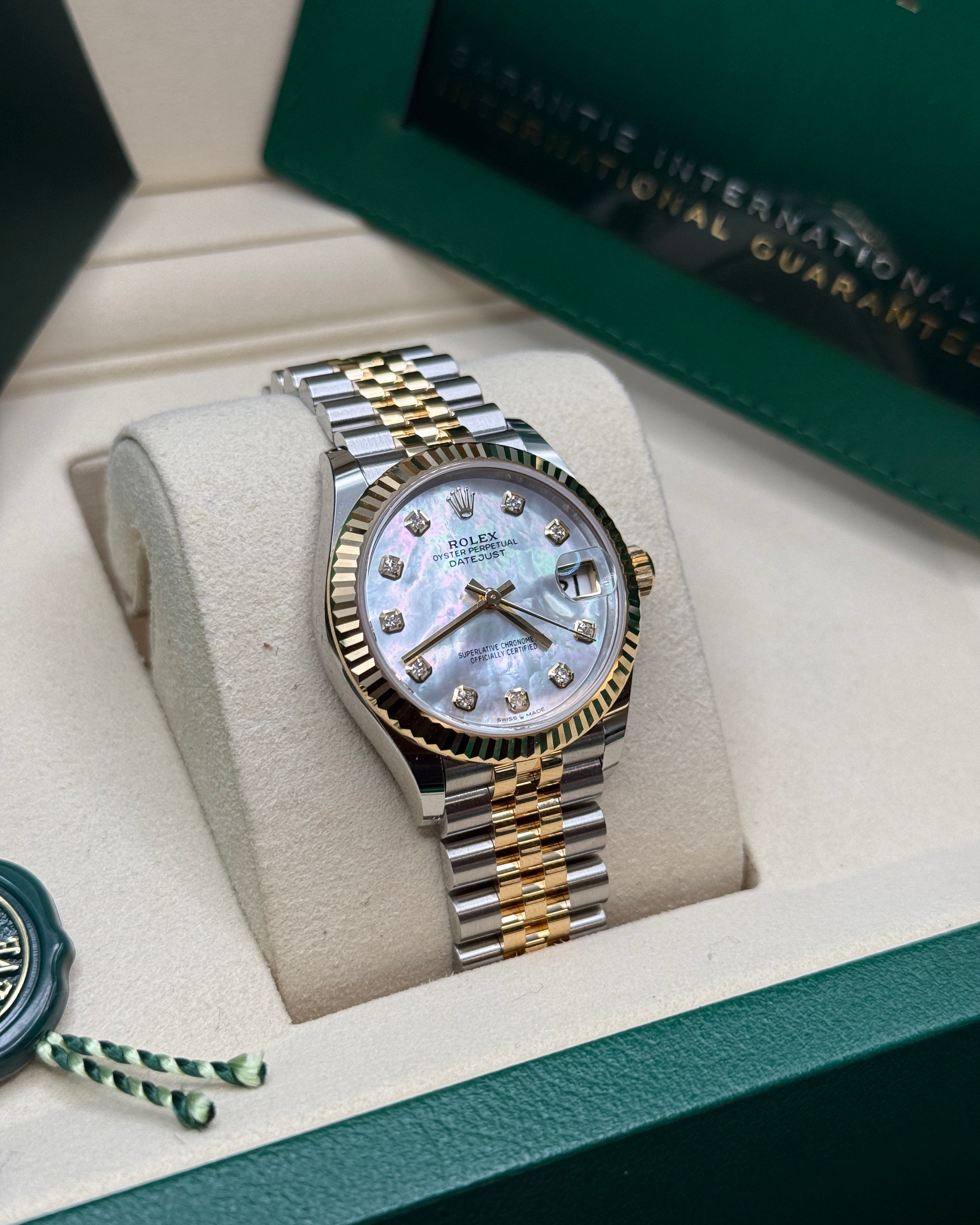 Datejust 31 Yellow Gold Two-Tone Mother of Pearl Diamond Luxury Watch