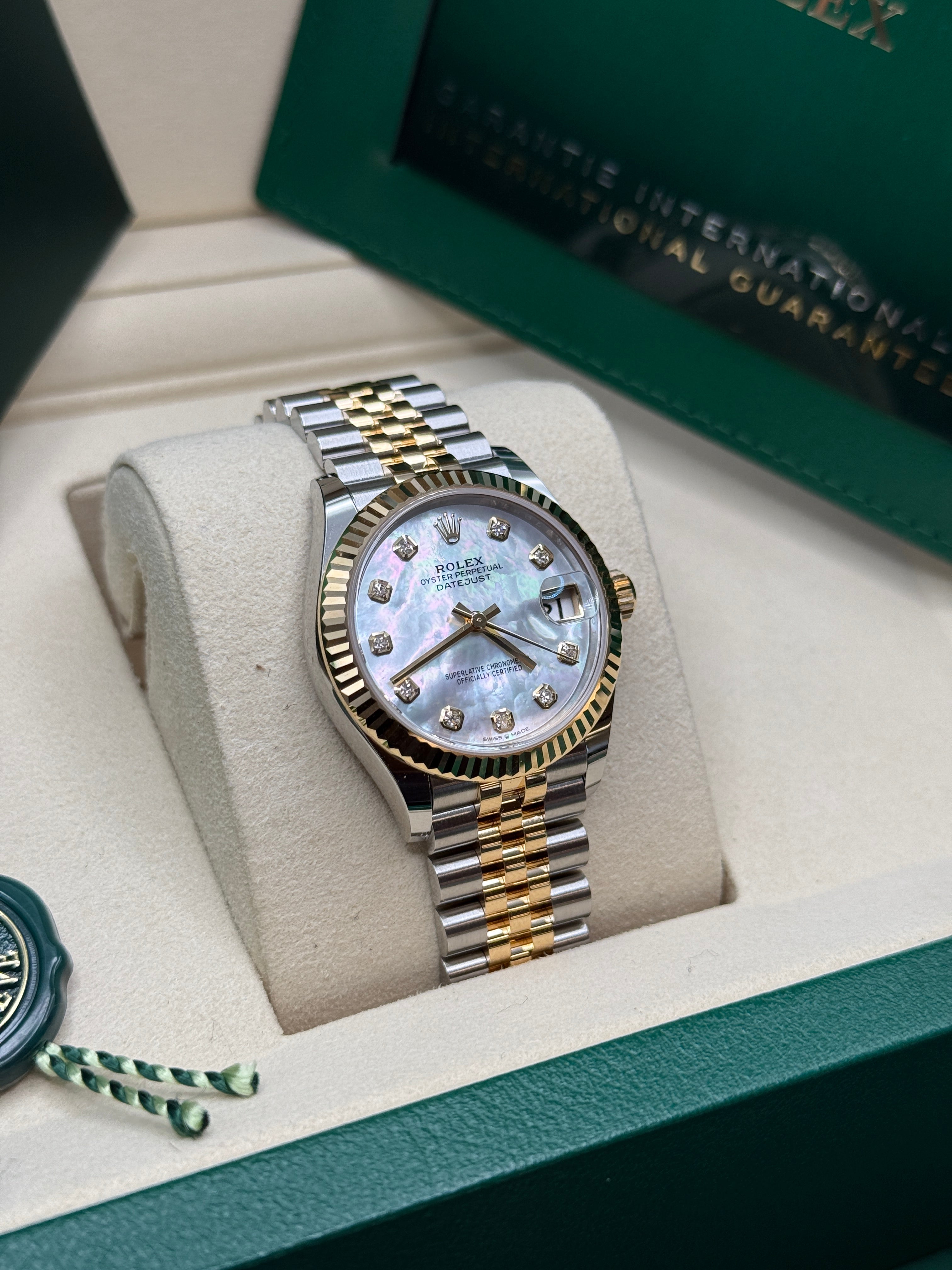 Datejust 31 Yellow Gold Two-Tone Mother of Pearl Diamond Luxury Watch
